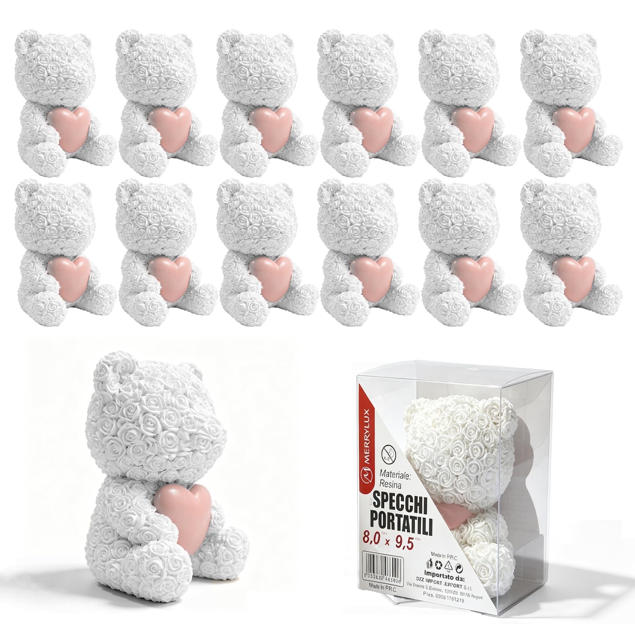 Bomboniere Orsetti in Resina per Battesimo Nascita Bimbo Bimba e Baby Shower 12 Pezzi (Stile B)