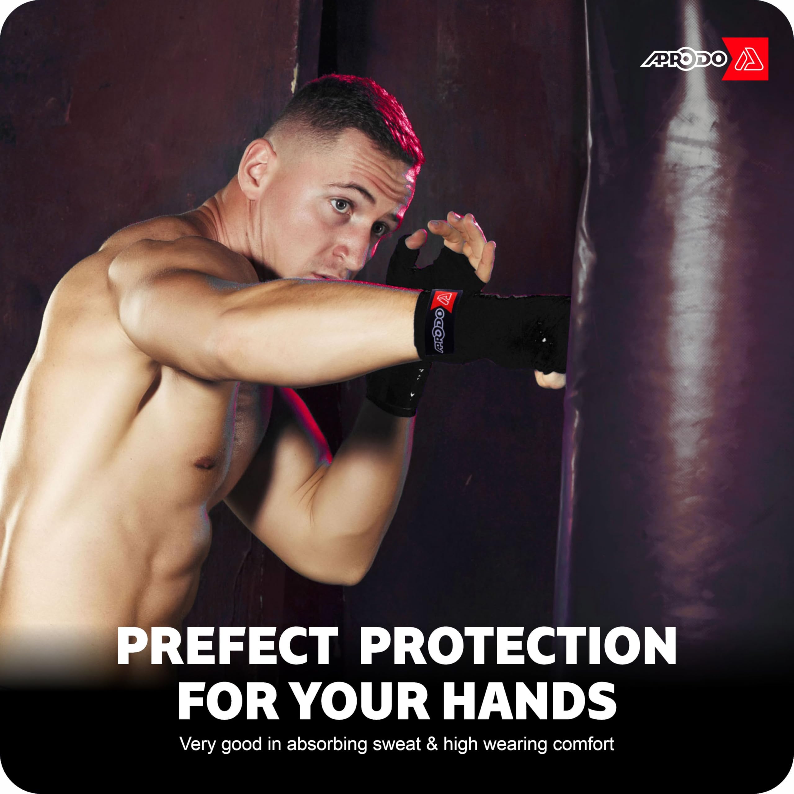 APRODO Boxing Hand Wraps Perfect Spandex Elastic Stretch for Men & Women (Black, (180") 4.50m) 1