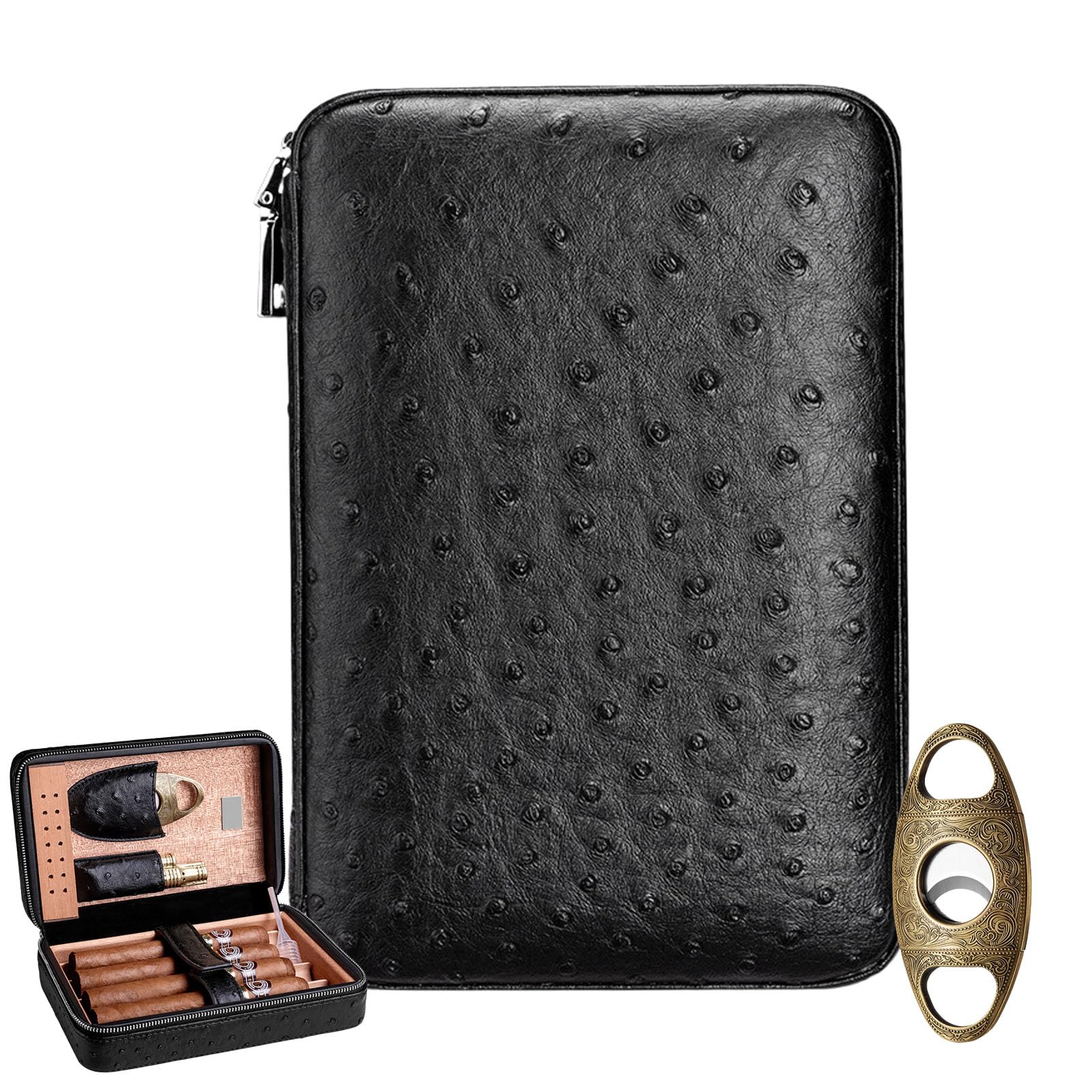 Viaggio Humidor per Sigari in Pelle con Umidificatore - Portasigari da Viaggio in Cedro per 4 Sigari - con Tagliasigari - Regalo per Gli Amanti dei SigariBlack,One Size