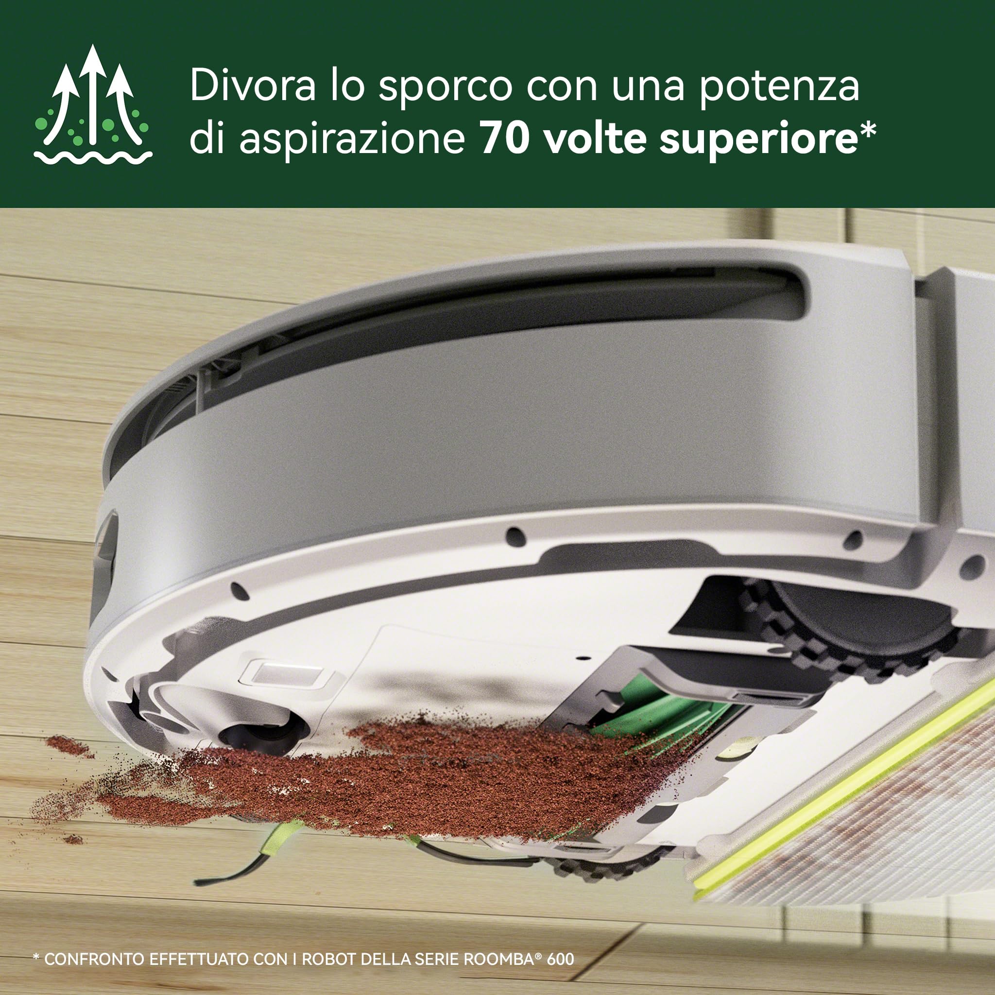 iRobot Roomba 205 DustCompactor Combo, Robot Aspirapolvere Lavapavimenti, Senza Sacchetto, Raccoglie e Compatta la Polvere, Navigazione LiDAR, Rileva Tappeti/Moquette, Controllo tramite App, Bianco
