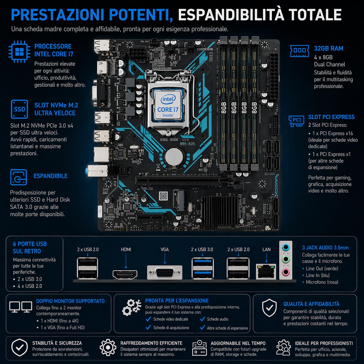 Golook PC Ufficio • Core i7 • 32GB RAM • SSD 1TB • W11 Pro • Ideale per attività professionali • NUOVO • Garanzia 2 Anni