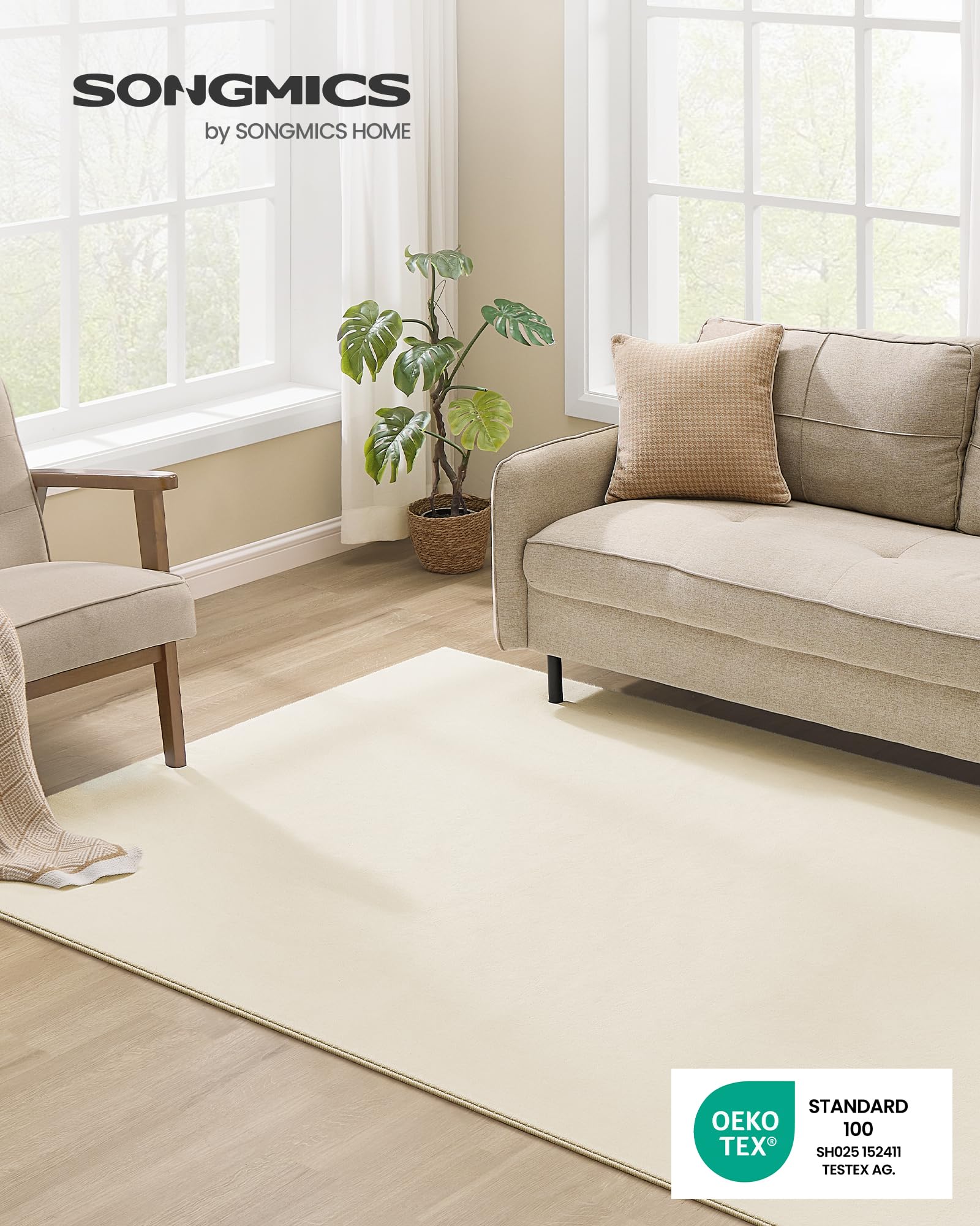 SONGMICS Teppich, 160 x 230 cm, Wohnzimmerteppich, Rutschfester Teppich, Dekoration, für Wohnzimmer, Schlafzimmer, maschinenwaschbar, modern, cappuccinobeige TAR013LZ02
