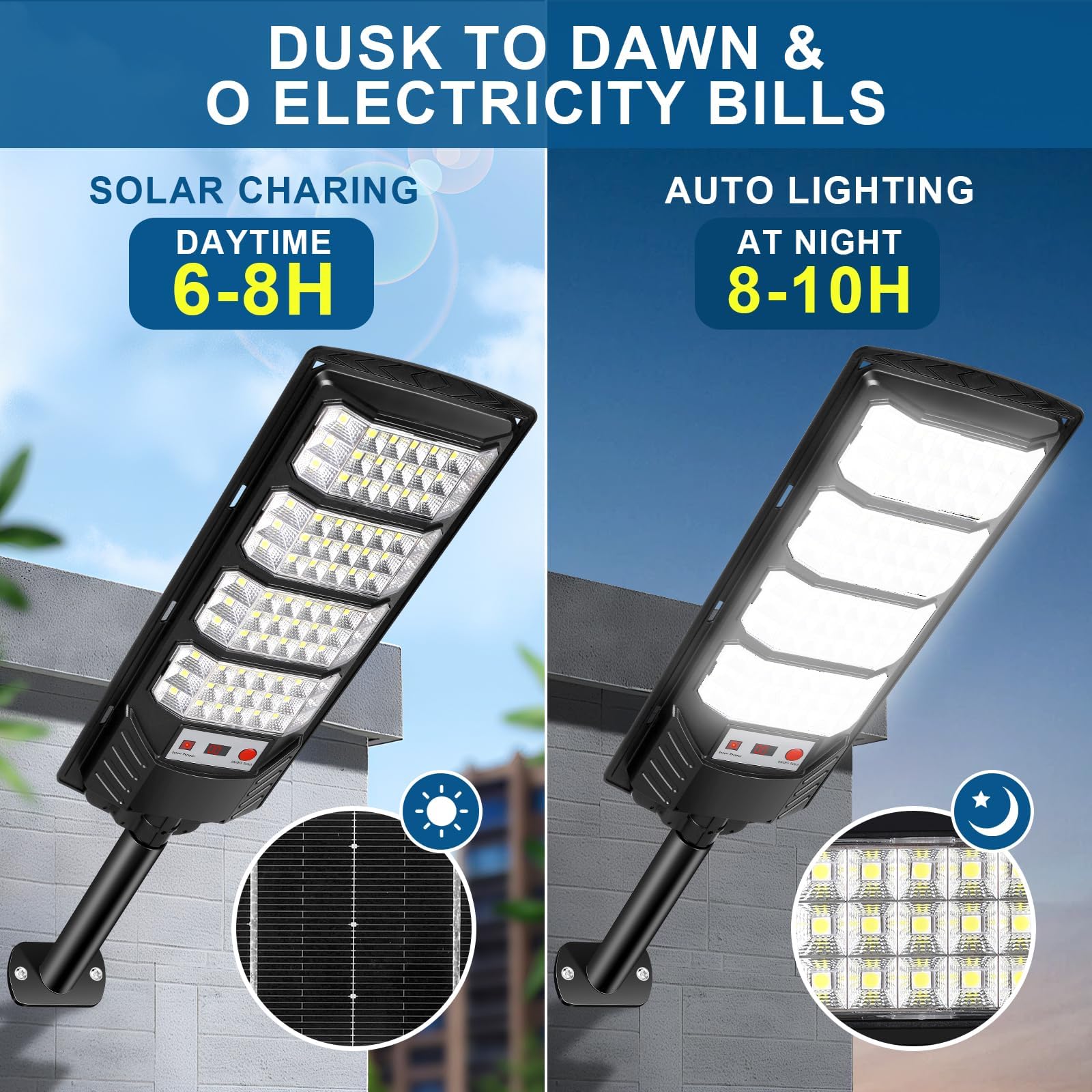 600W Lampione Solare Led Esterno 2 pezzi,IP66 Impermeabile Faretto Stradale con Sensore di Movimento,6500K Lampioni da Giardino Esterno Solari per Garage Strada