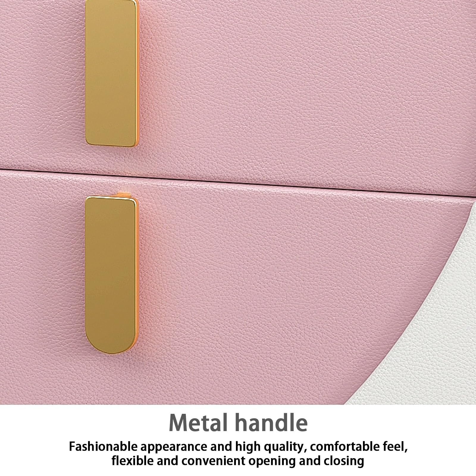 Mesita de noche de madera maciza con doble cajón y parte superior forrada de cuero, patas de metal modernas, mesita de noche resistente para dormitorio, sala de estar, organización y decoración de