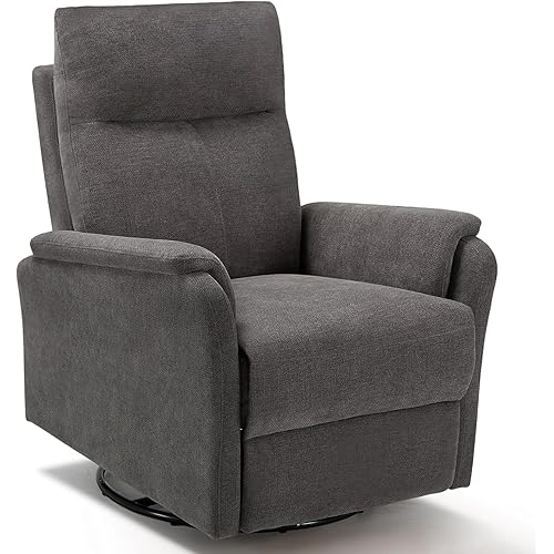 COLAMY Swivel Recliner Chair with Footrest, Strong Glide Chair High Back with Double-Layer Cushion, Rocker Recliner for Nursery & Living Room, Bedroom, Charcoal