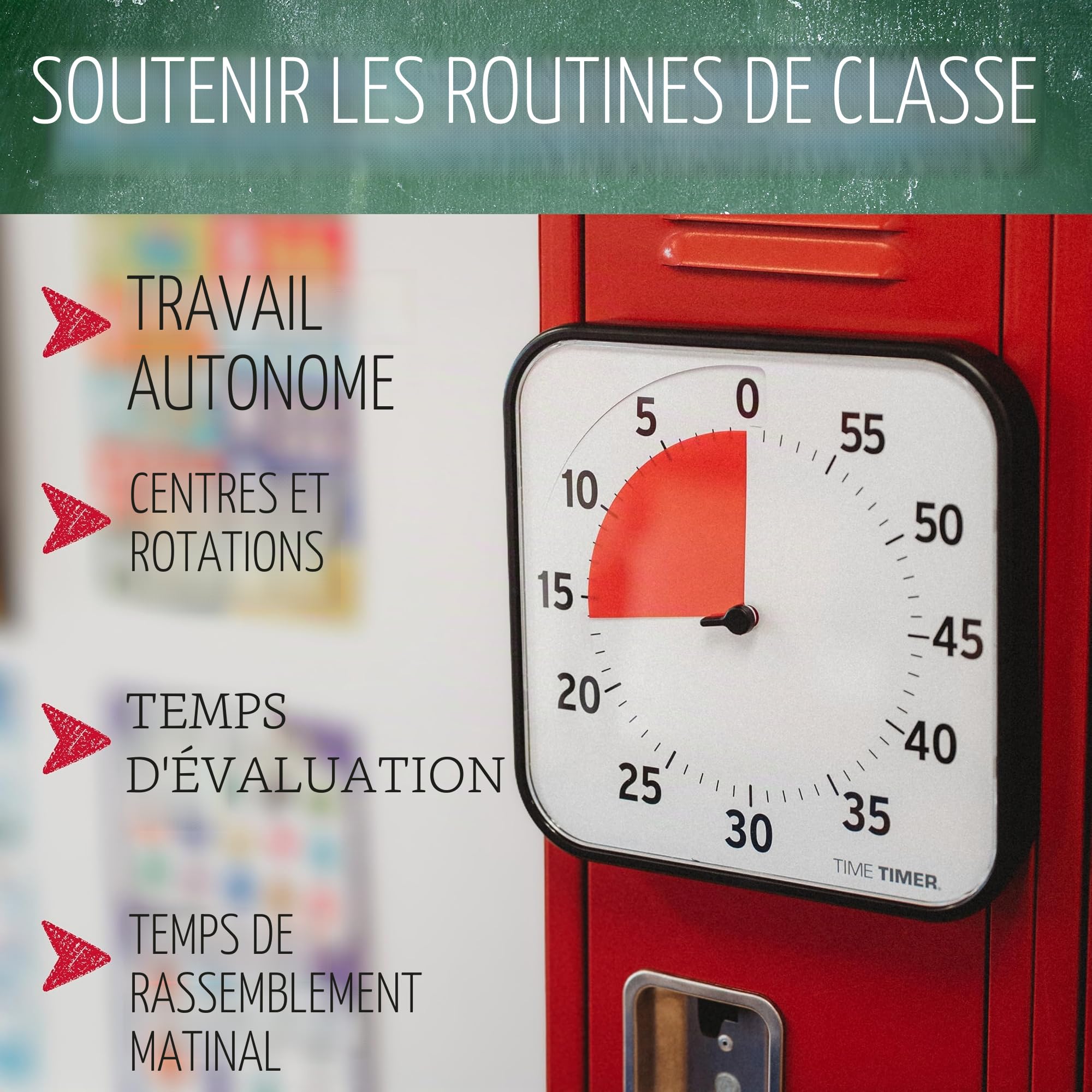 Time Timer Original Large, 30x30x4cm - Minuterie Visuelle de 60 Minutes Magnétique - Compte à rebours de la Salle de Classe ou de la réunion pour Enfants et Adultes (Noir)