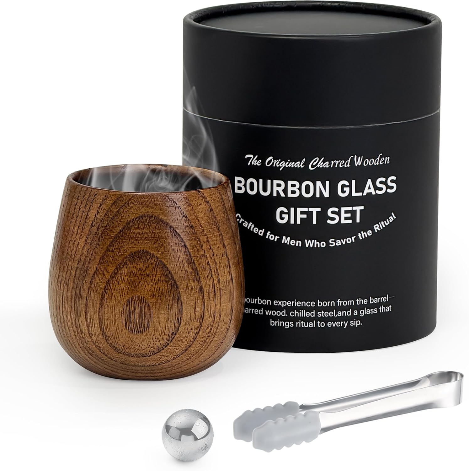 Artisan Charred Wood Old Fashioned Glass，Handmade Bourbon Tumbler Smoky Flair Silky Feel, a Unique Whiskey Gift for Men, Dad, Husband Connoisseurs (Brown-1)