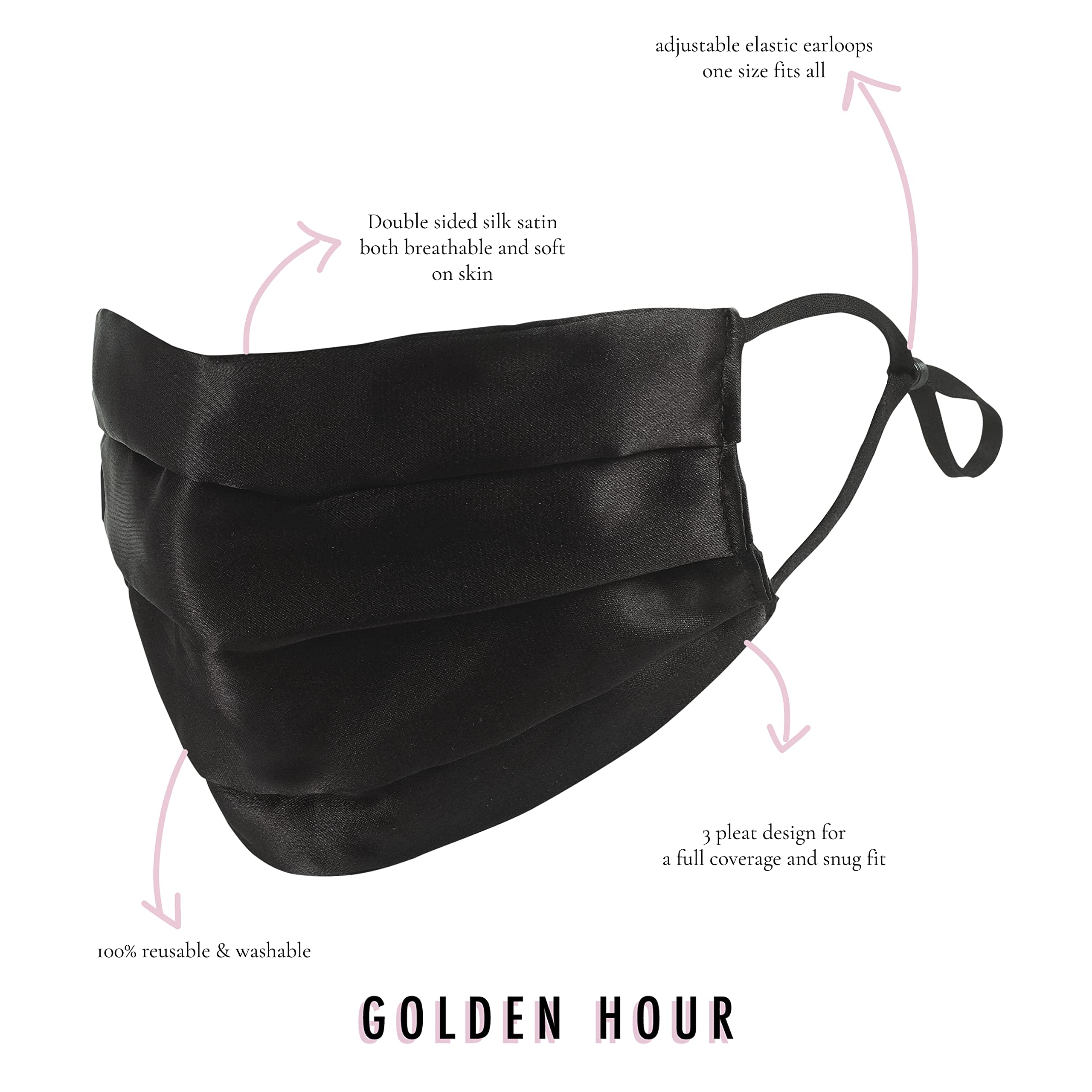 GOLDEN HOUR Silk Satin Face Mask, Navy - Image 3