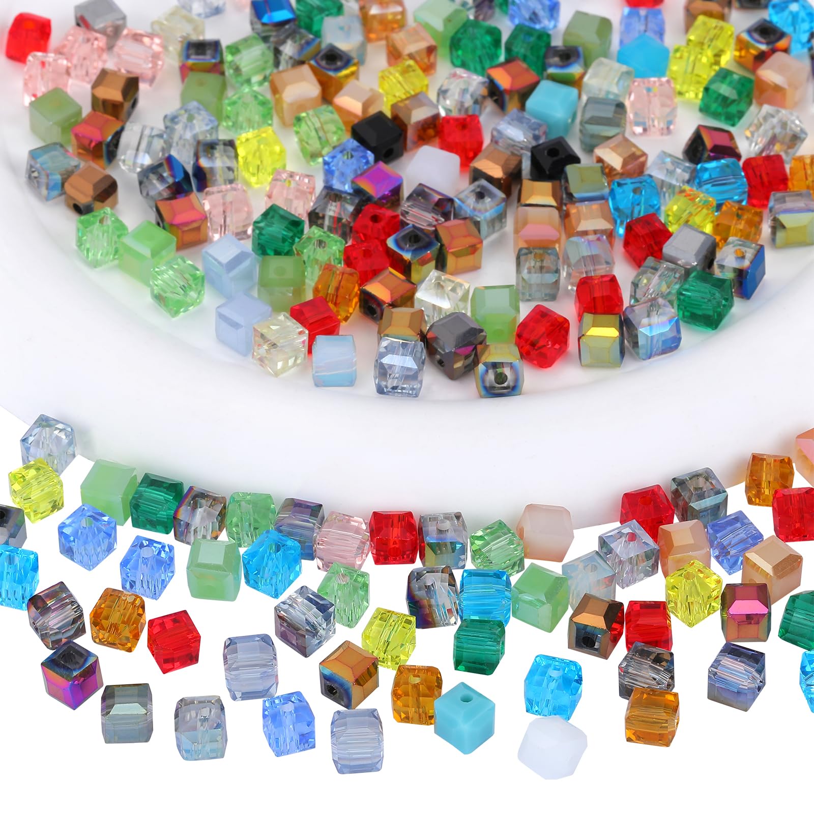 BEEFLYING 200 Pieces 6mm Cube Crystal Glass Beads for Jewelry Making Square Glass Spacer Beads for Bracelet Necklace Earring Craft Diy Home Decor（Mixed