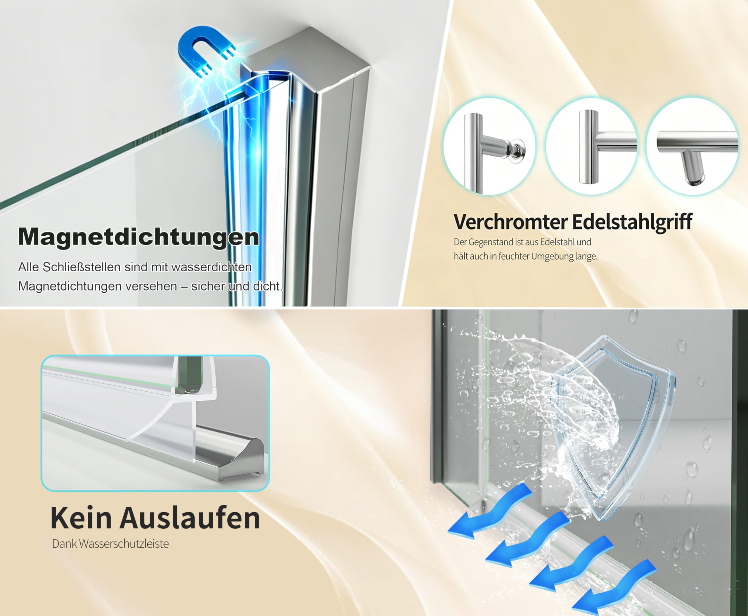 Duschtür 100x195 cm Nischentür Duschabtrennung Pendeltür Drehtür Schwingtür Dusche Duschwand Glas Duschtrennwand Nischendrehtür – 6 mm ESG-Glas