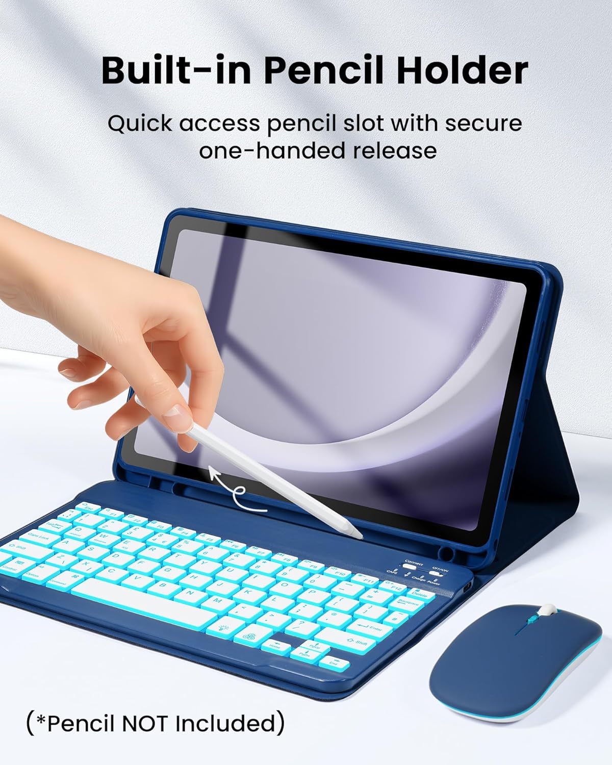 LAMA for Samsung Galaxy 11 Inch Tab A9 Plus 2023/ Tab A11 Plus 2025 Keyboard Case with Mouse, 7 Colors Backlit, Thin Case, Detachable Keyboard, Wireless Mouse, S Pen Holder, Lightweight, Navy Blue