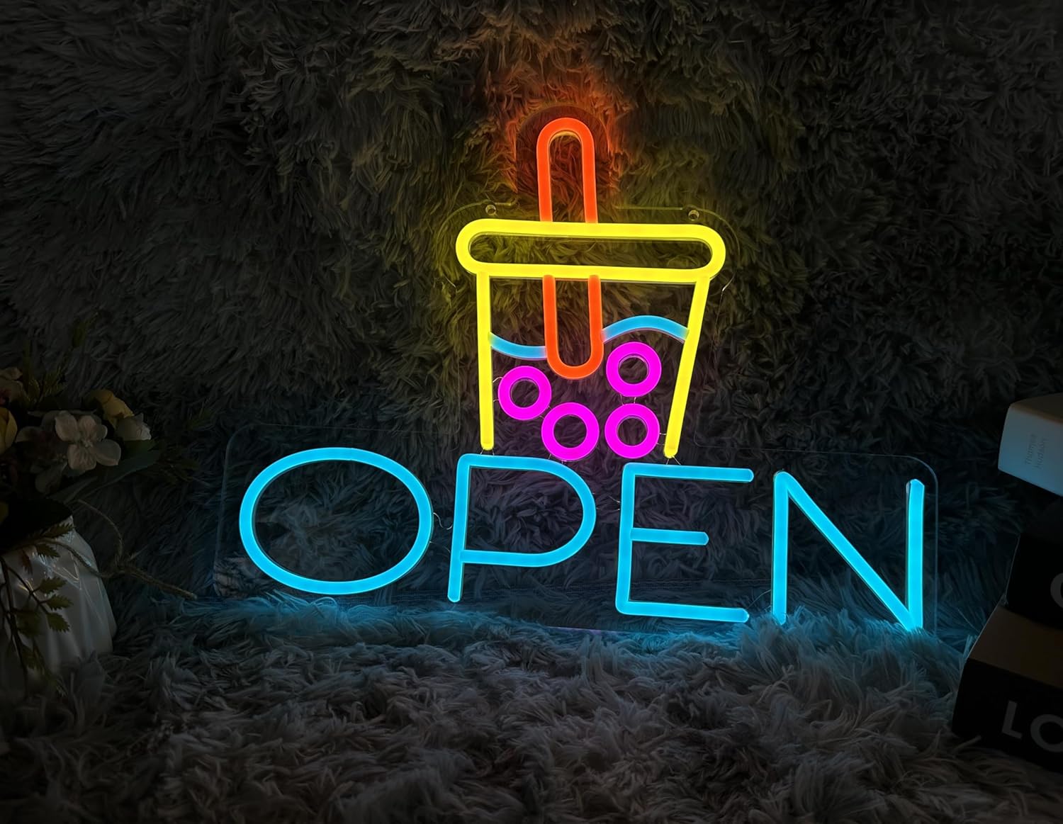 Boba tea Open neon sign (17x13'') Boba sign Bubble tea sign Boba sign light neon Boba decor wall Boba tea lamp light restaurant boba tea party Open neon sign for buiness Open sign (17x13'' USB)