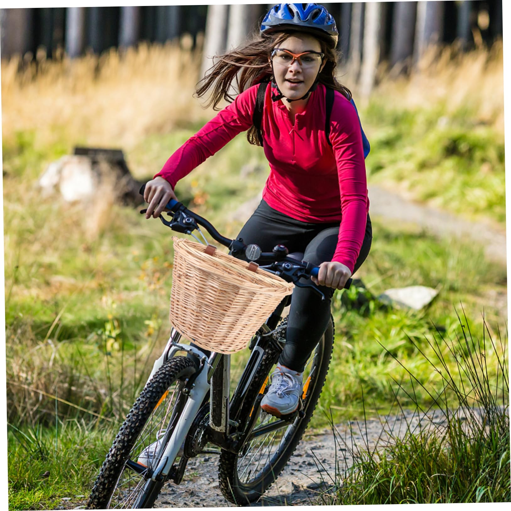 Cesta de Mimbre para Bicicleta con Asa, Espacio Amplio y Fácil de Colocar, Adecuado para Almacenamiento en Ciclismo al Aire Libre Color Aleatorio