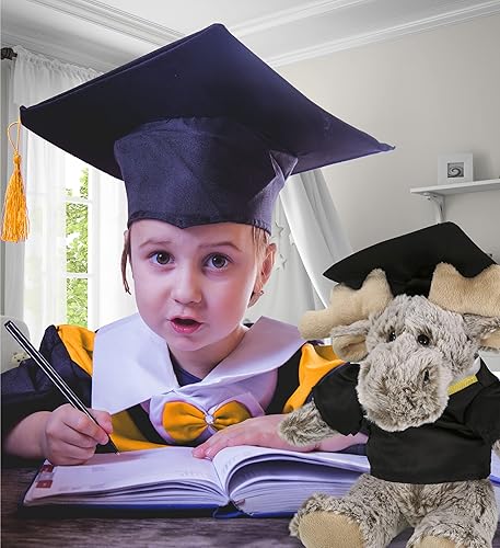 Miniatura 7 de DolliBu Alce sentado con suéter de peluche de graduación – Peluche de graduación súper suave con bata y gorra con traje de borla con personalización