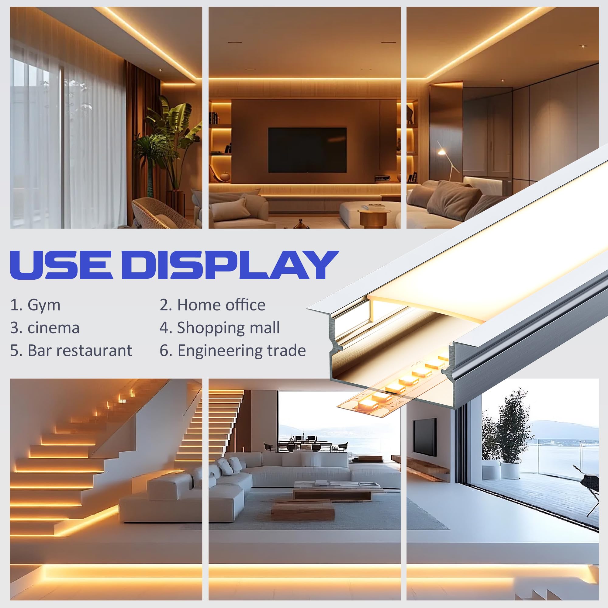 LED Profil Schiene 2m aus eloxiertem Aluminium, Aluminium Profil passend für 15mm Streifen, mit opalem Diffusor (SP23, 6 Stück (12 m))