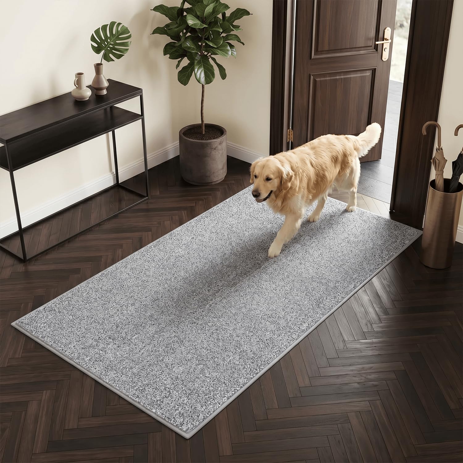 Oiilores Dirt Trapper Door Mat Indoor 80 x 178 cm, Washable Entry Rug, Inside Doormats for Entryway, Non-Slip, Super Absorbent Dog Mats for Muddy Paws, Pets, Light Grey-Dark Grey