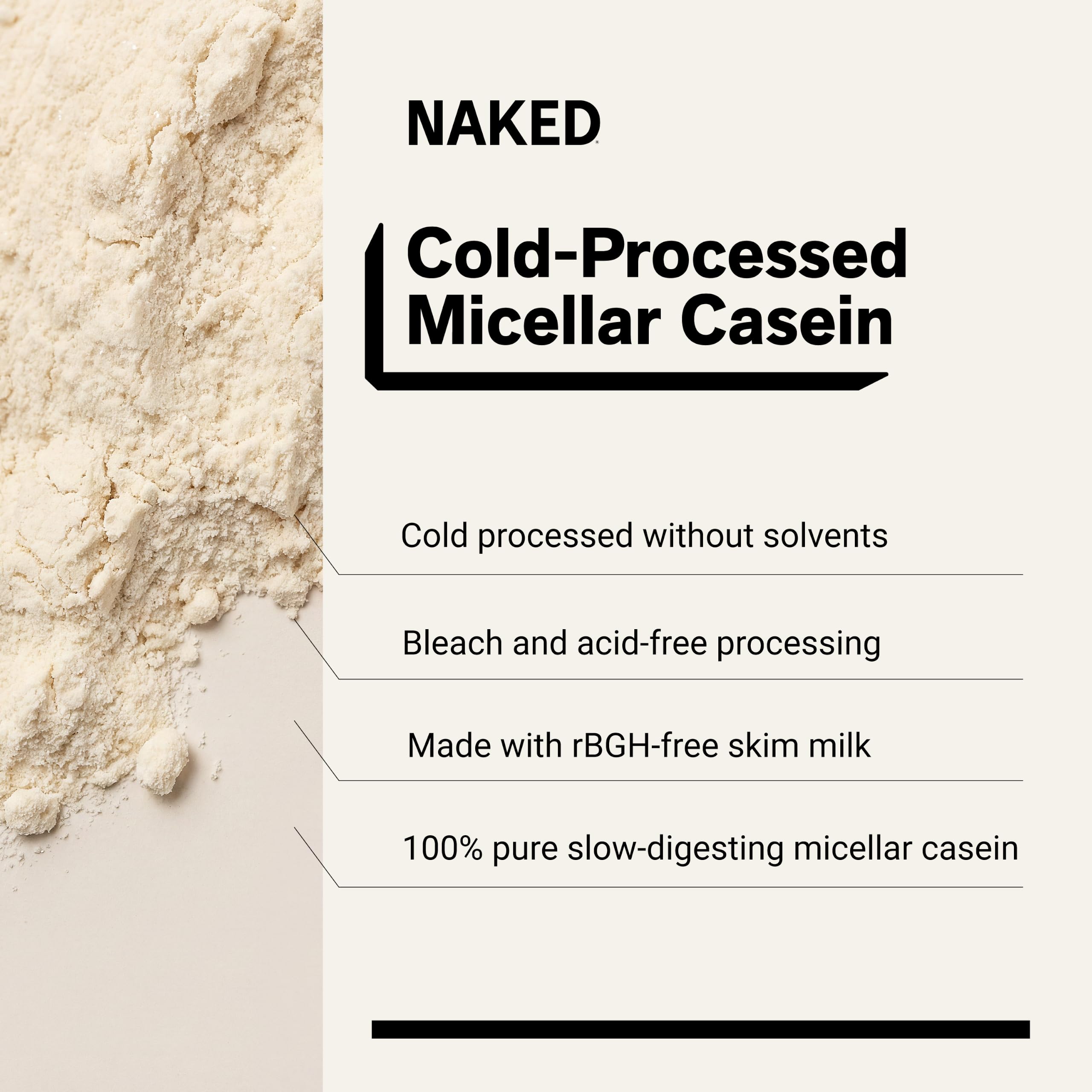 NAKED Casein - 1Lb Micellar Casein Protein - Bulk, Zero Carb, NSF Certified, GMO-Free, Gluten Free, Soy Free, Preservative Free - Stimulate Muscle Growth - Enhance Recovery - 15 Servings — Amazon image 4