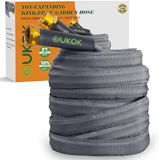GUKOK 50FT Non-Expanding Garden Hose 2025 Upgrade: Ultra-Light, Kink-Free, Burst-Resistant, All-Weather for Lawns & Cleaning