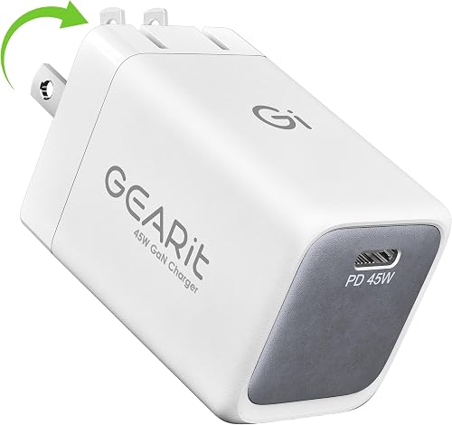 GEARit Compatible with Apple, Samsung, iPhone, iPad | 45W USB C Charger Block | Foldable GaN Wall Charger Box | Fast Charging Wall Plug Power Adapter Brick Cube | Type-C Charging Block - White