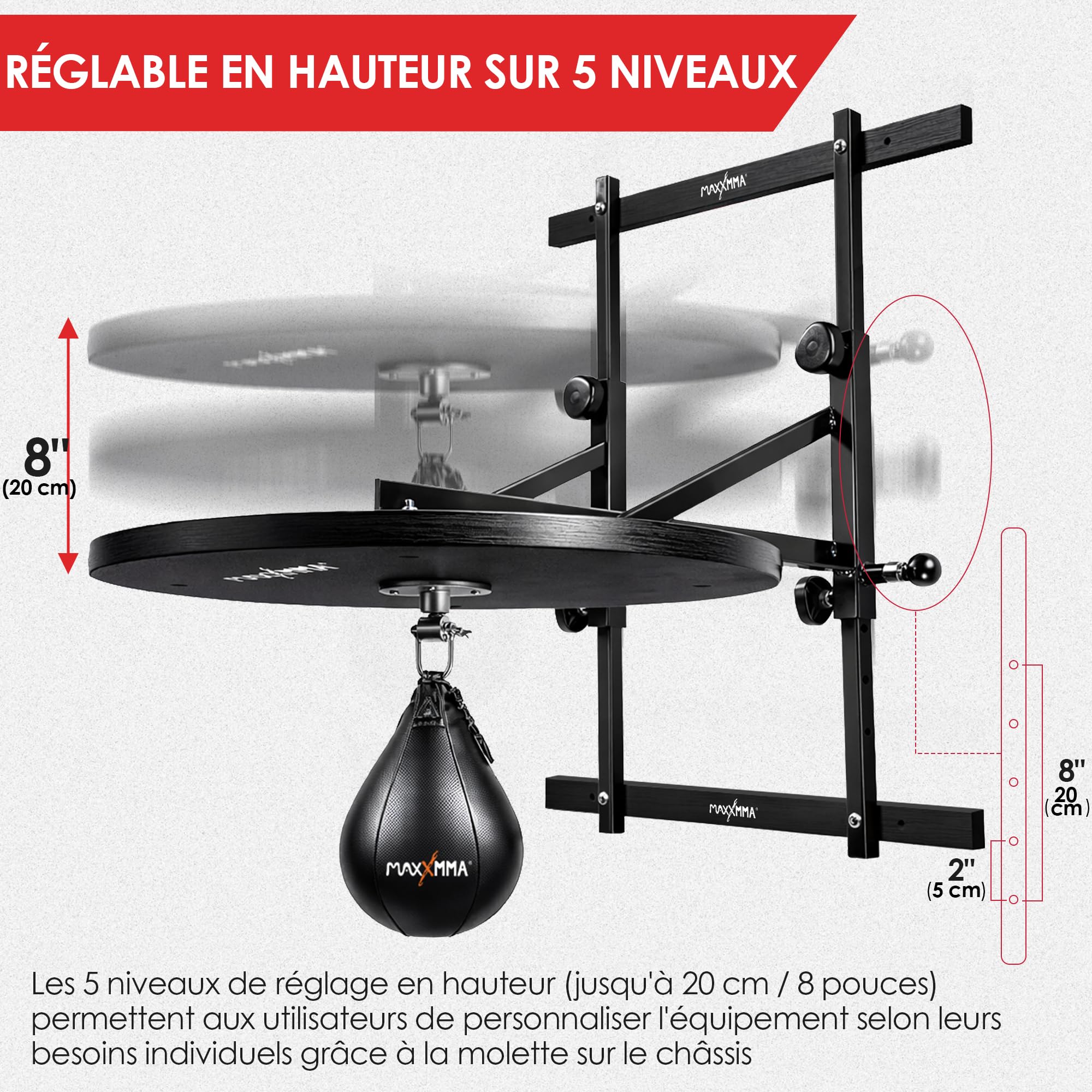MaxxMMA Plate-forme réglable pour sac lourd + balle de réaction