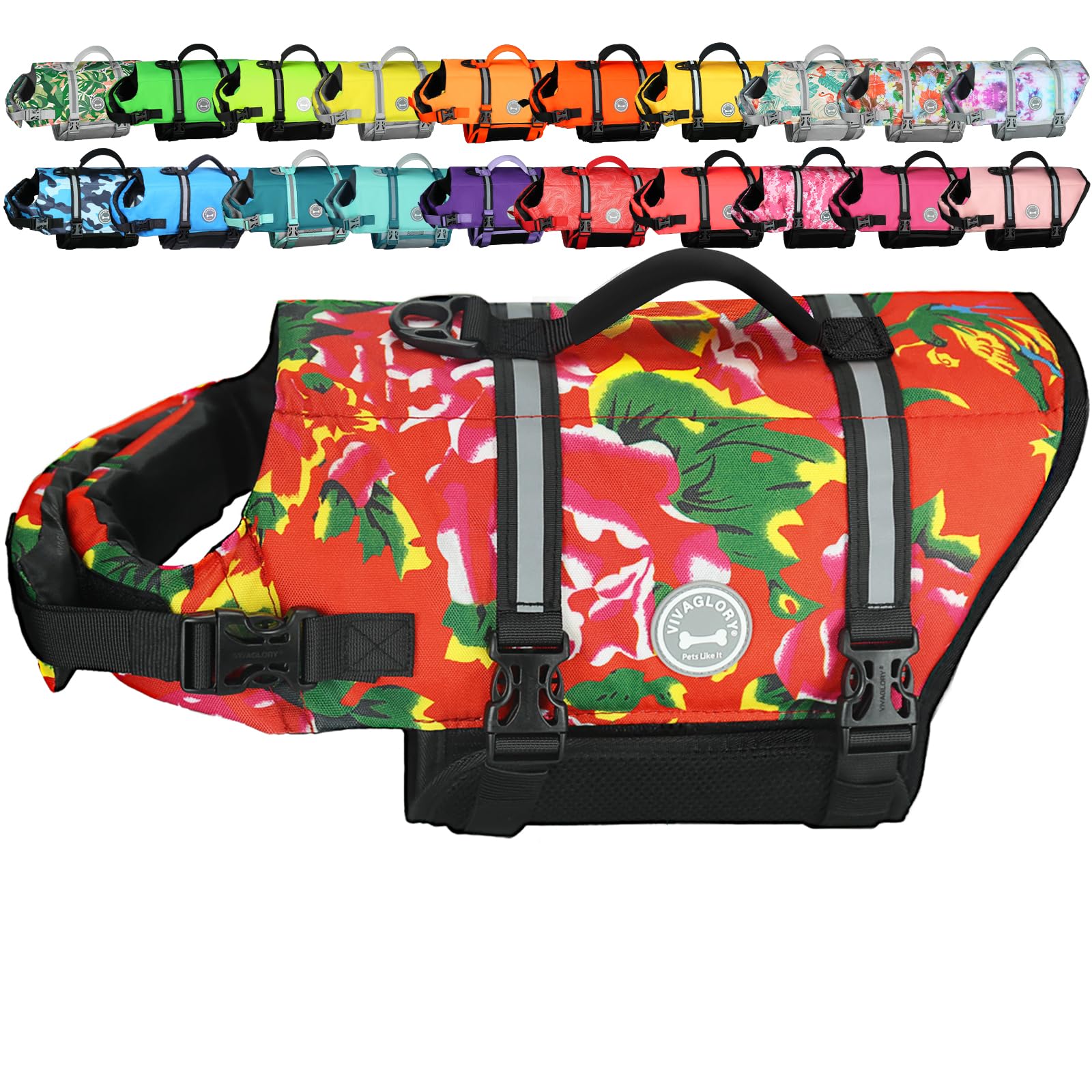 VIVAGLORY Rip Stop Dog Life Vest, Swimming Vest with Handle, Buoyancy for Doggy Puppy, Dog Life Jacket for Swimming & Boating, XS, Northeast