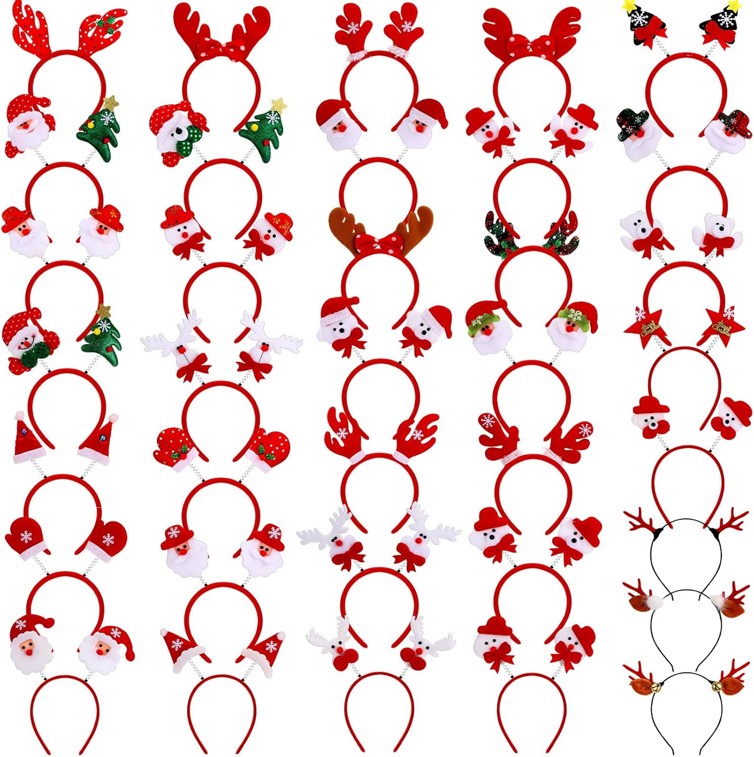 36 Pcs Christmas Headbands bulk with Assorted Design Reindeer Antlers Holiday Headbands Accessories for Adults