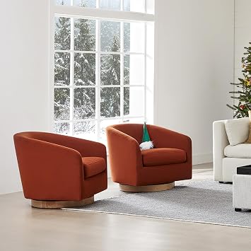 CHITA Swivel Accent Chair, FSC Wood Frame, Fully Assembled, Burnt Orange
