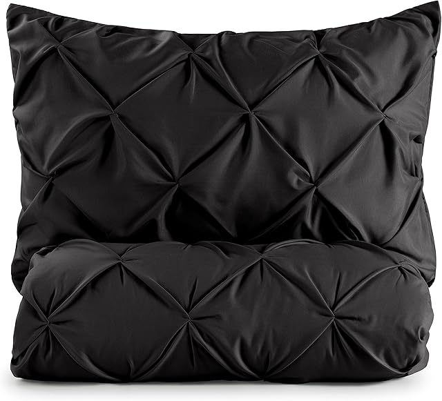 Blumtal® Luxury Duvet Cover Sets Pinch Pleat (Set of 1 Duvet Cover and 2 Pillowcases) - Sleep like a Log with our UltraSoft Weaving Technology - Pintuck Bedding, Black, Double
