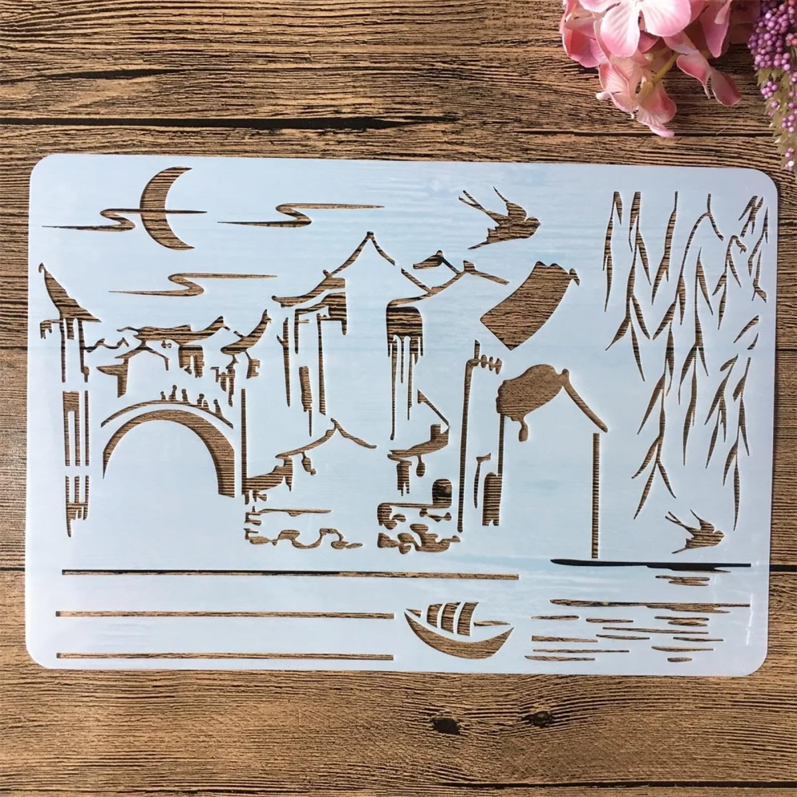 Lot de 8 pochoirs réutilisables pour peinture sur bois, format A4 chinois traditionnel La Grande Muraille pour travaux manuels, toile, papier, tissu, meubles – Pochoirs pour peinture sur murs