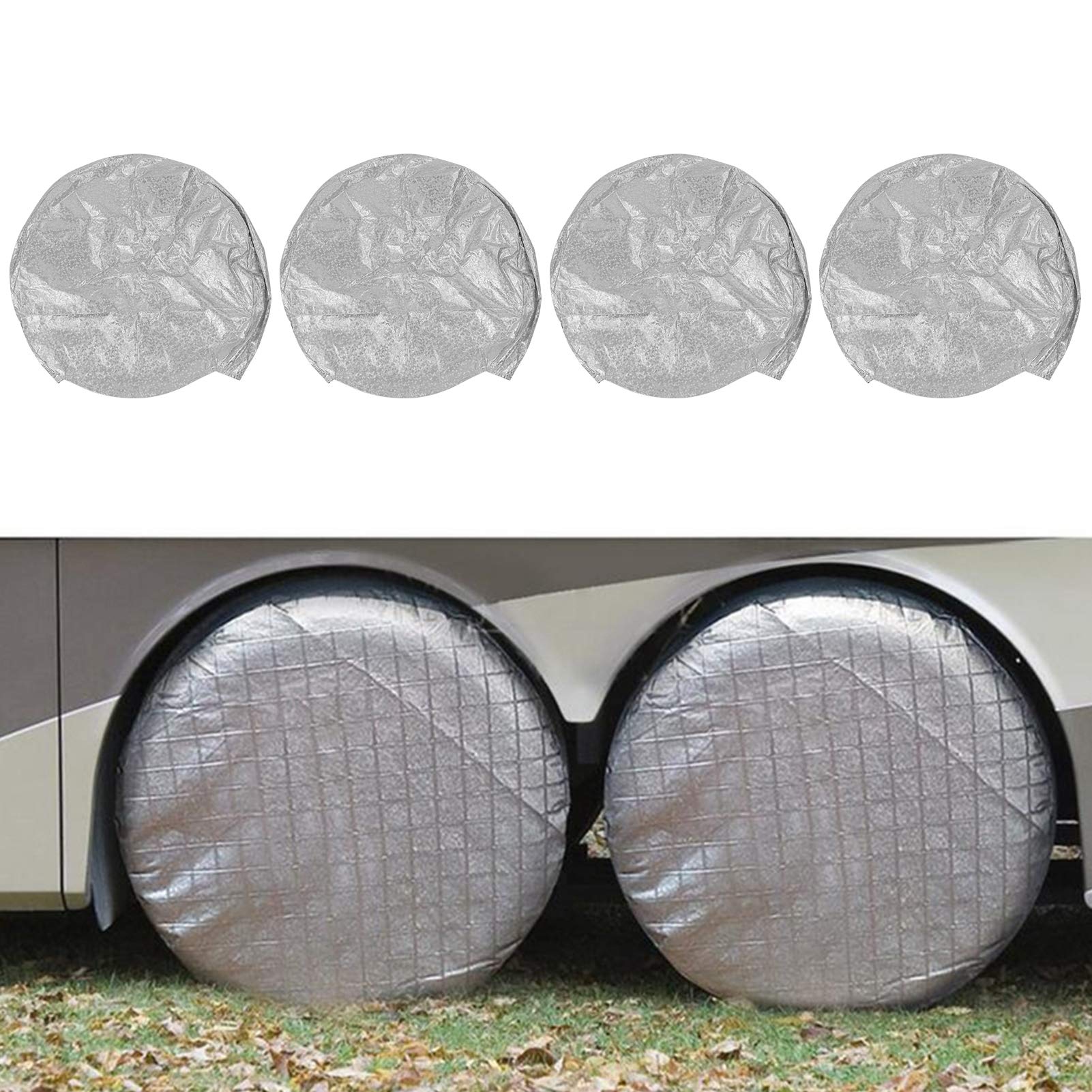 Bolsas para neumáticos, 4 Piezas Cubierta de neumáticos Película de Aluminio Impermeable Protector Funda de neumáticos Anti-UV para automóviles, Camiones, vehículos recreativos Rueda (27-29 Pulgadas)
