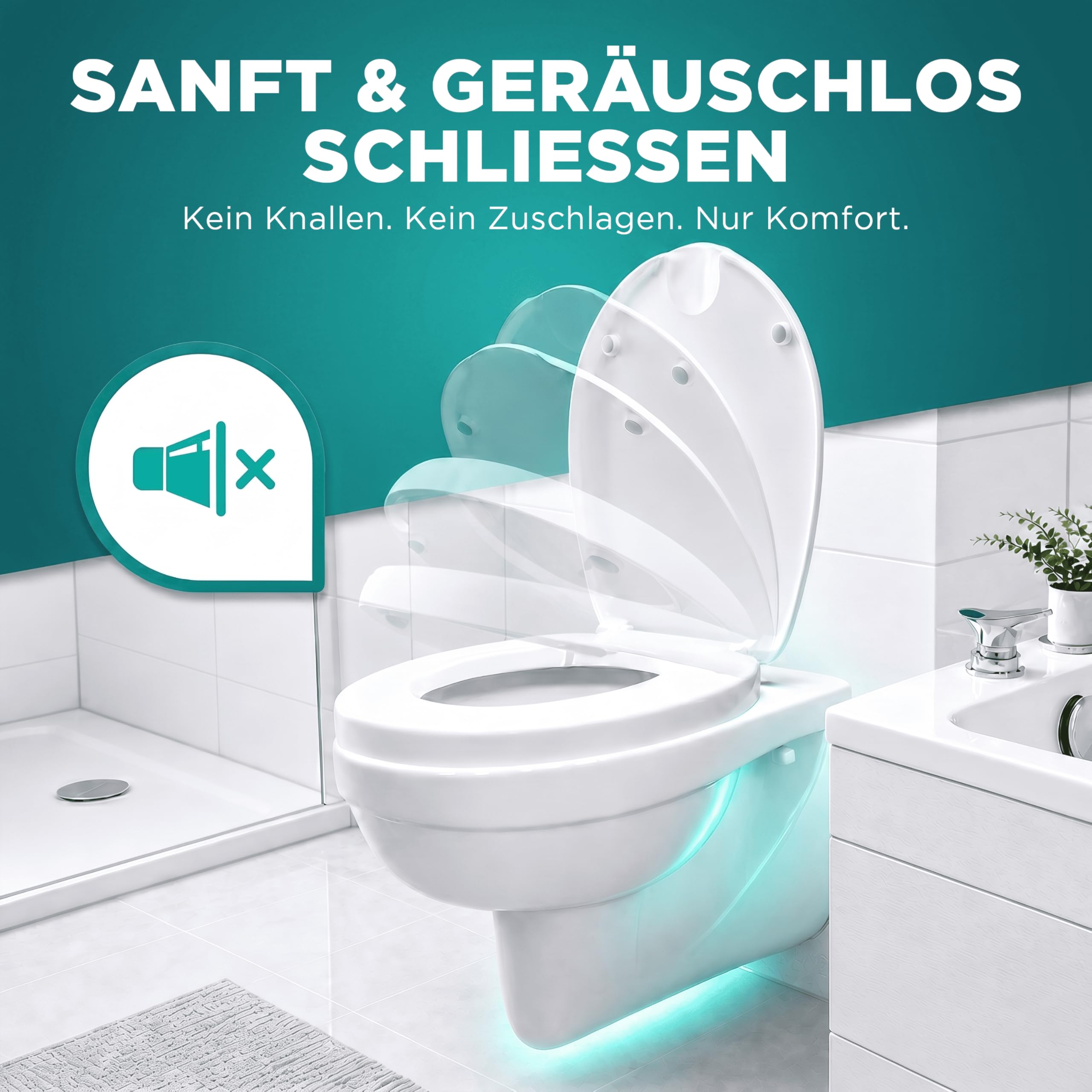 WC Sitzerhöhung 7,5cm inkl. Absenkautomatik für bequemes Sitzen & Aufstehen | Erhöhter Toilettensitz bis 200 kg belastbar | Toilettensitzerhöhung - Raised Toilet Seat