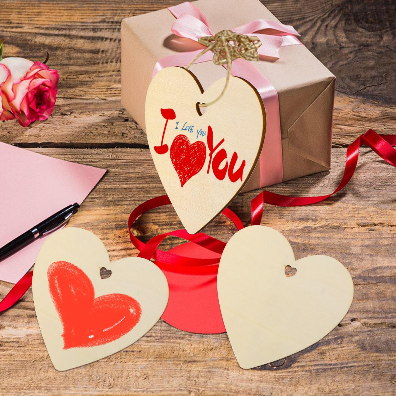 Amazon.com: Tmflexe Heart Shape 50Pcs Unfinished Wooden Valentine