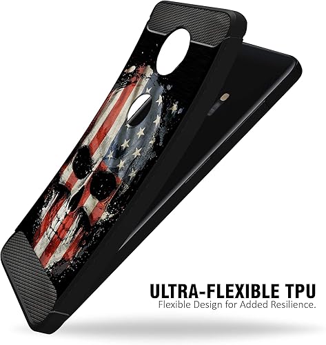 Miniatura 3 de Funda compatible con Motorola Moto Z4 y Moto Z4 Play, diseño delgado y resistente mate con textura de fibra de carbono (calavera de EE. UU.)