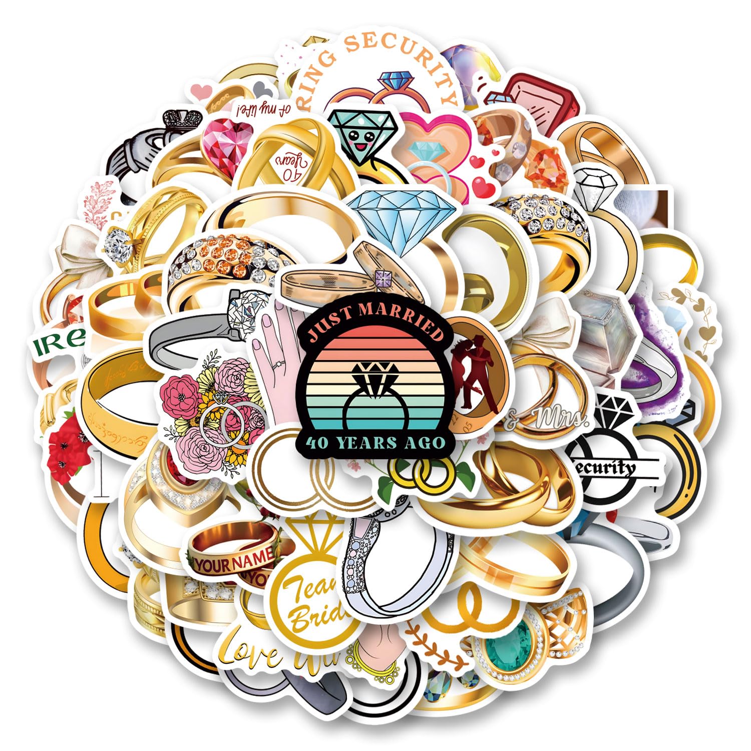 64Pcs Ring Stickers Pack, Vinyl Waterproof Decals for Water Bottle,Laptop,Phone,Skateboard,Scrapbooking,Bumper for Fans for Party Supply