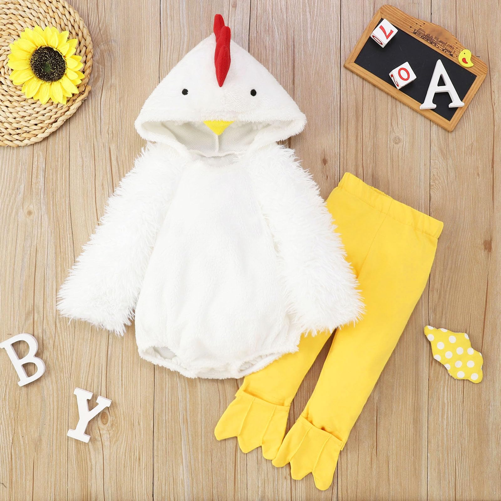 Costumi Carnevalle Neonati Completo di Pulcino Tutina Pagliacetto Bambino Neonata Unisex Costume da Pulcino per Bebè per Neonati Taglia 3-24 Mesi Animali, Gallina, Galllo, Pollo (White-A, 2-3 Years)
