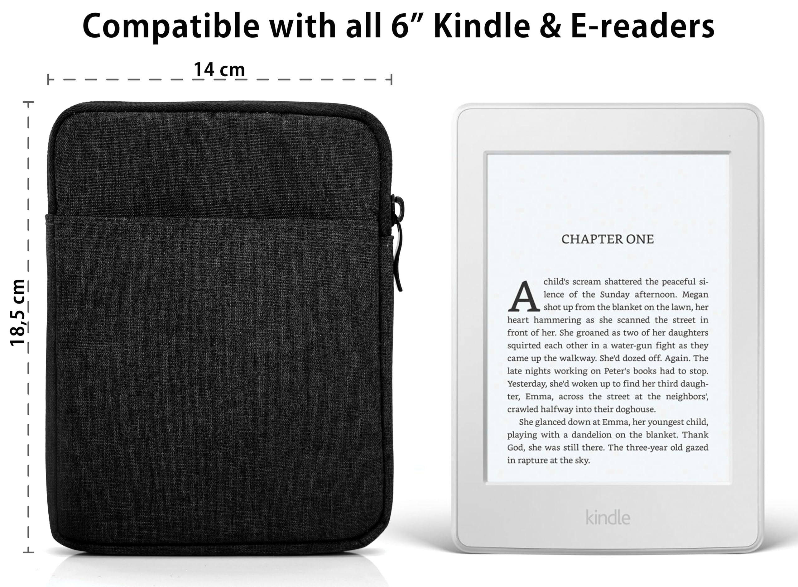 MyGadget Nylon Sleeve for Tablet up to 6 Inch - Padded Bag for 12,5 x 17 cm - e.g. Kindle Paperwhite - Travel Pouch in Black - Image 2