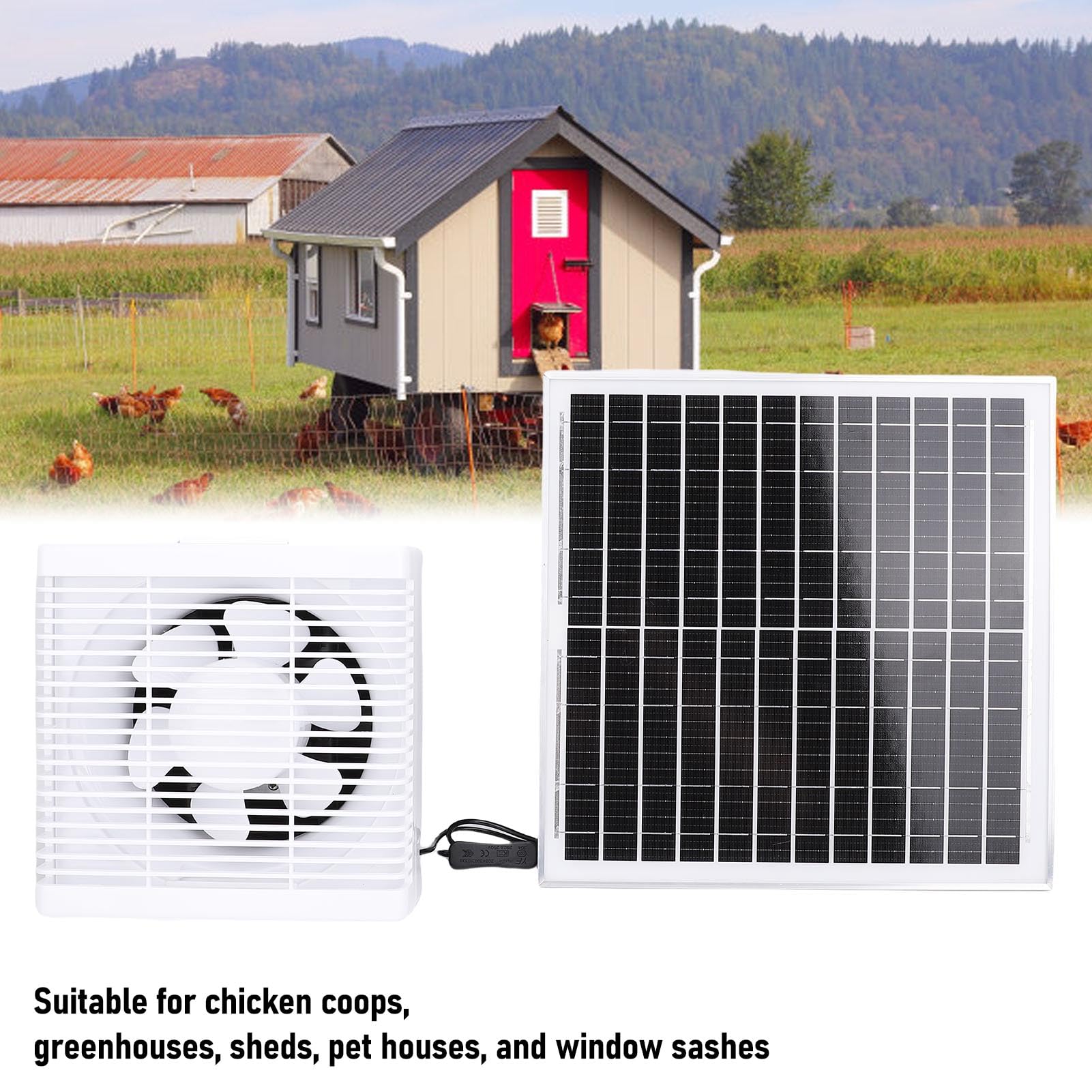 Pssopp In Lega di Ventola di Scarico Solare, Plastica e Alluminio, Flusso d'aria Efficiente con Pannello Solare da 20 W per Serre e Pollai