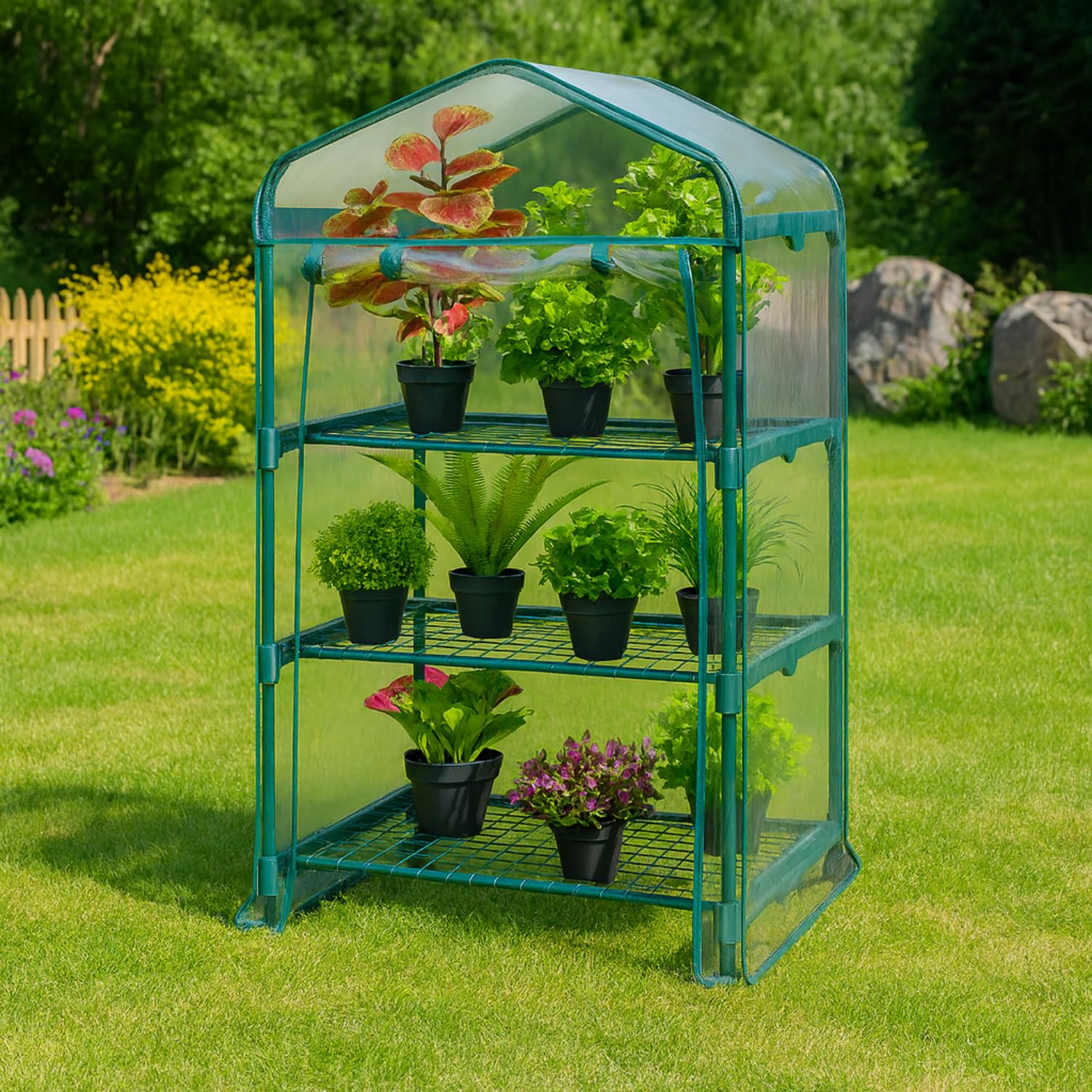 Paluplus Serra da Balcone e Giardino, Misura 69x49x125 cm, Struttura in Acciaio e Telo in PVC, adatta per colture Invernali e Protezione per Piante e Fiori -4827F (3 Ripiani)