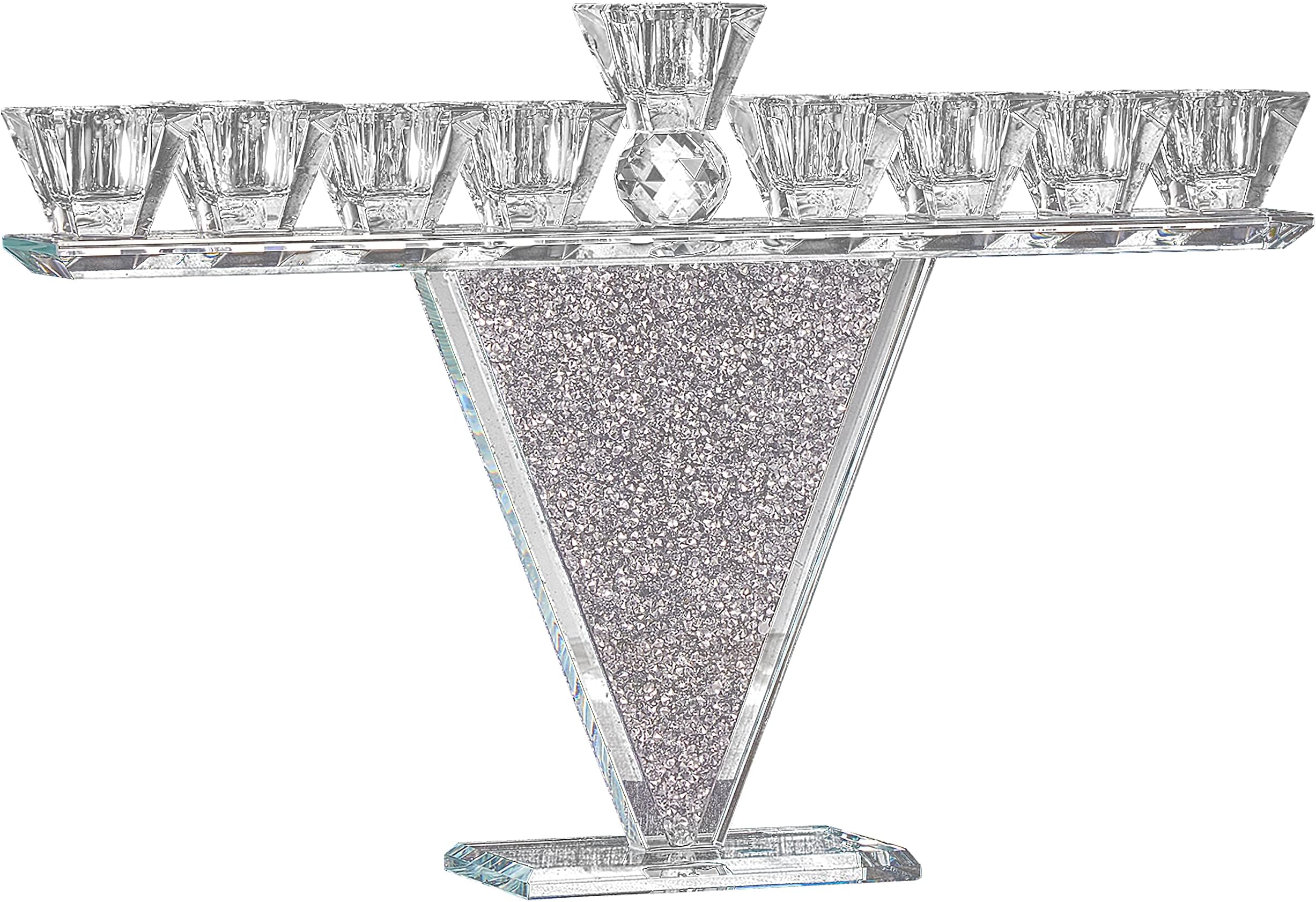 Ner Mitzvah Crystal Glass Hanukkah Menorah, Modern Style Oil and Candle Menorah for Chanukah, Fits Standard Chanukah Oil Cups and Large Candles, 10 inch High