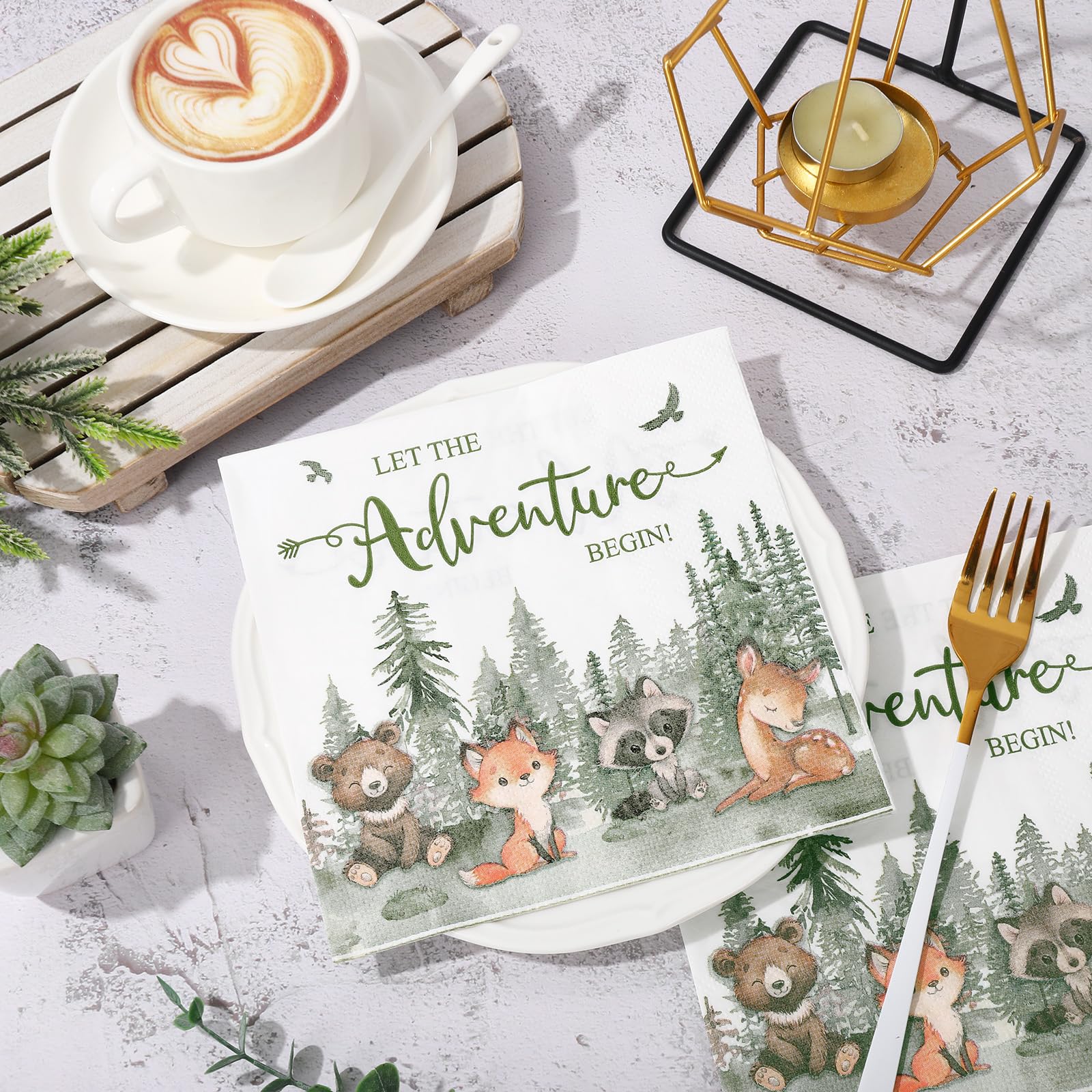 JarThenaAMCS 80 servilletas de papel desechables con texto en inglés "Let The Adventure Begin" para decoración de mesa de fiesta de baby shower