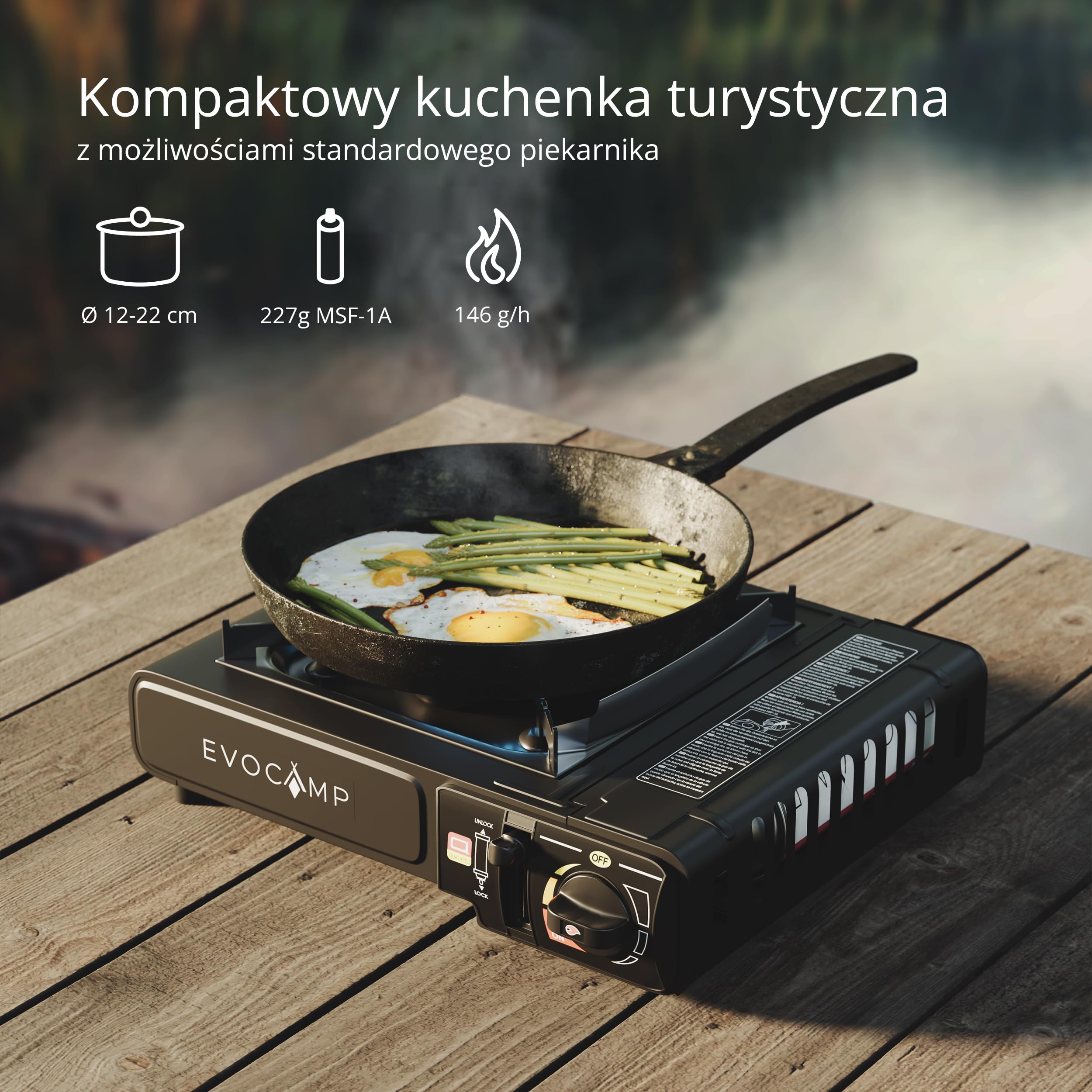 Kuchenka kempingowa jednopalnikowa z zapłonem piezoelektrycznym, kuchenka turystyczna do butli gazowych MSF-1a o pojemności 227 g, przenośna kuchenka gazowa z pokrowcem transportowym