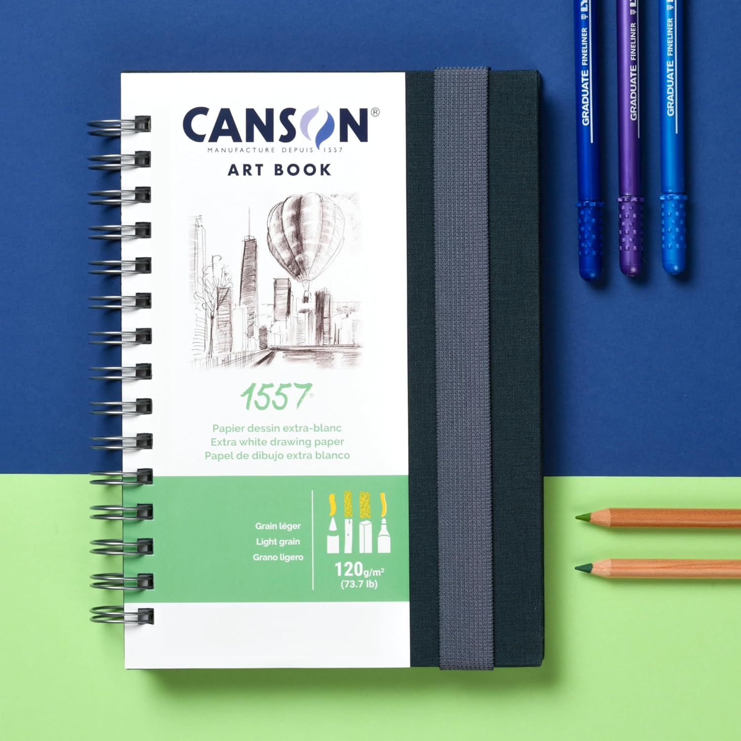 Canson 1557 Sketch Art Book, 5.8x8.3 inches, 50 Sheets, Blue Cloth Hardcover, Side Wire - Professional Artist Notebook for Sketching, Drawing