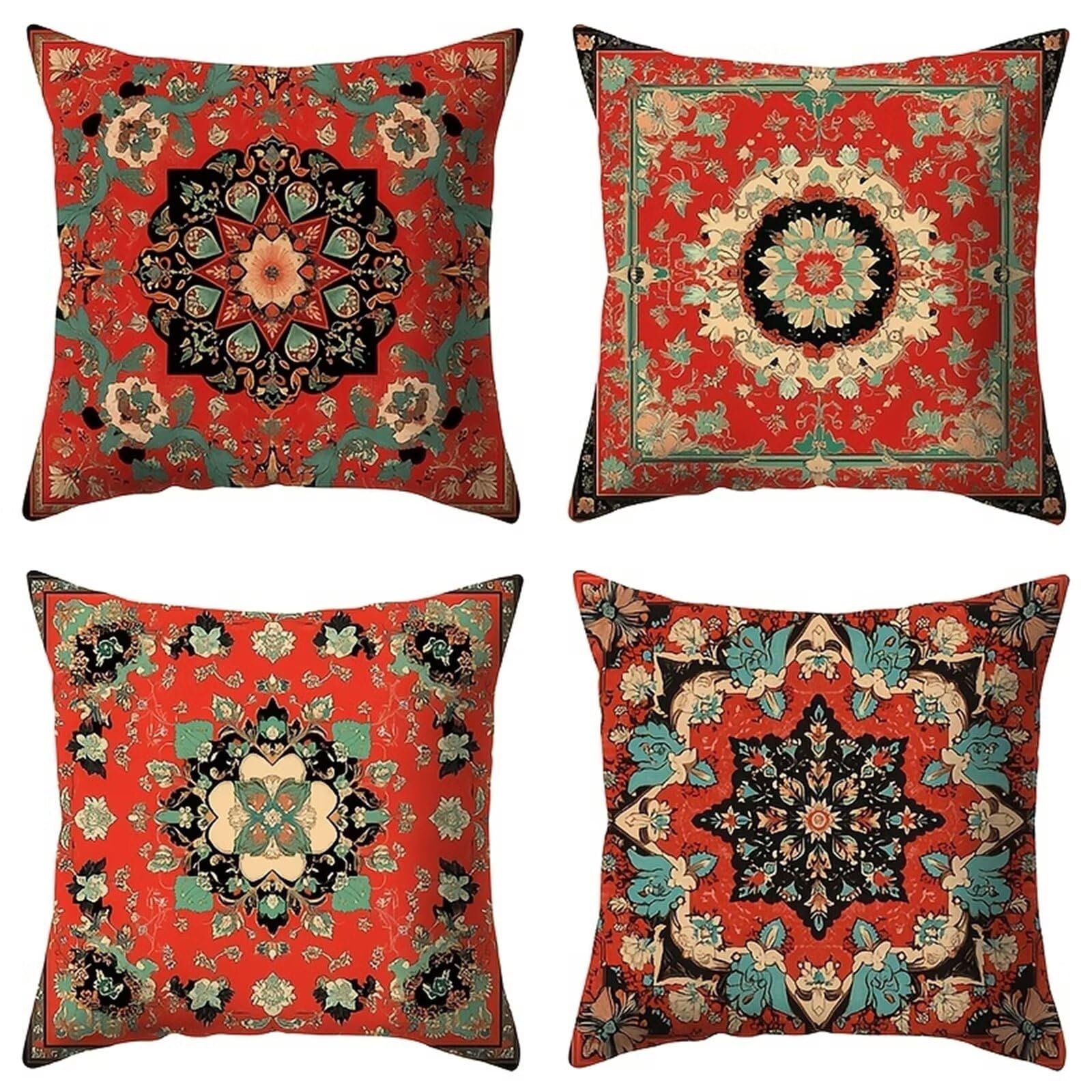 Fodere per Cuscini 45x45 cm Set di 4 Federe Cuscini Divano Stile Etnico Boemo Lavabile Lino Tessuto Quadrato Federa per Divano Camera da Letto Auto Sedia Casa Decoro