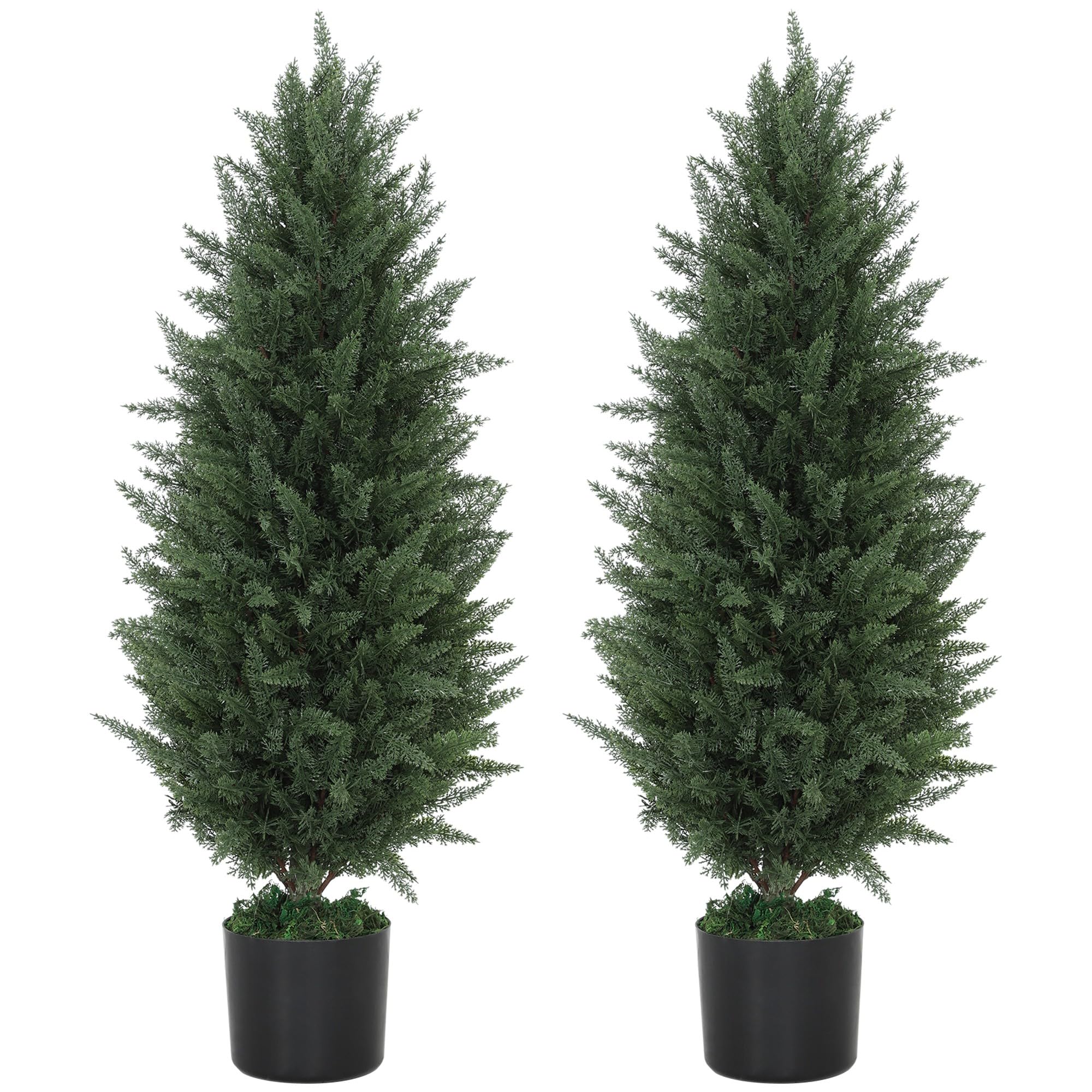 HOMCOM Sztuczny cyprys, zestaw 2 sztuk, duże, 90 cm, sztuczne rośliny w doniczce, odporne na działanie promieni UV, sztuczne drzewo, jak prawdziwa dekoracja do salonu, sypialni, na zewnątrz