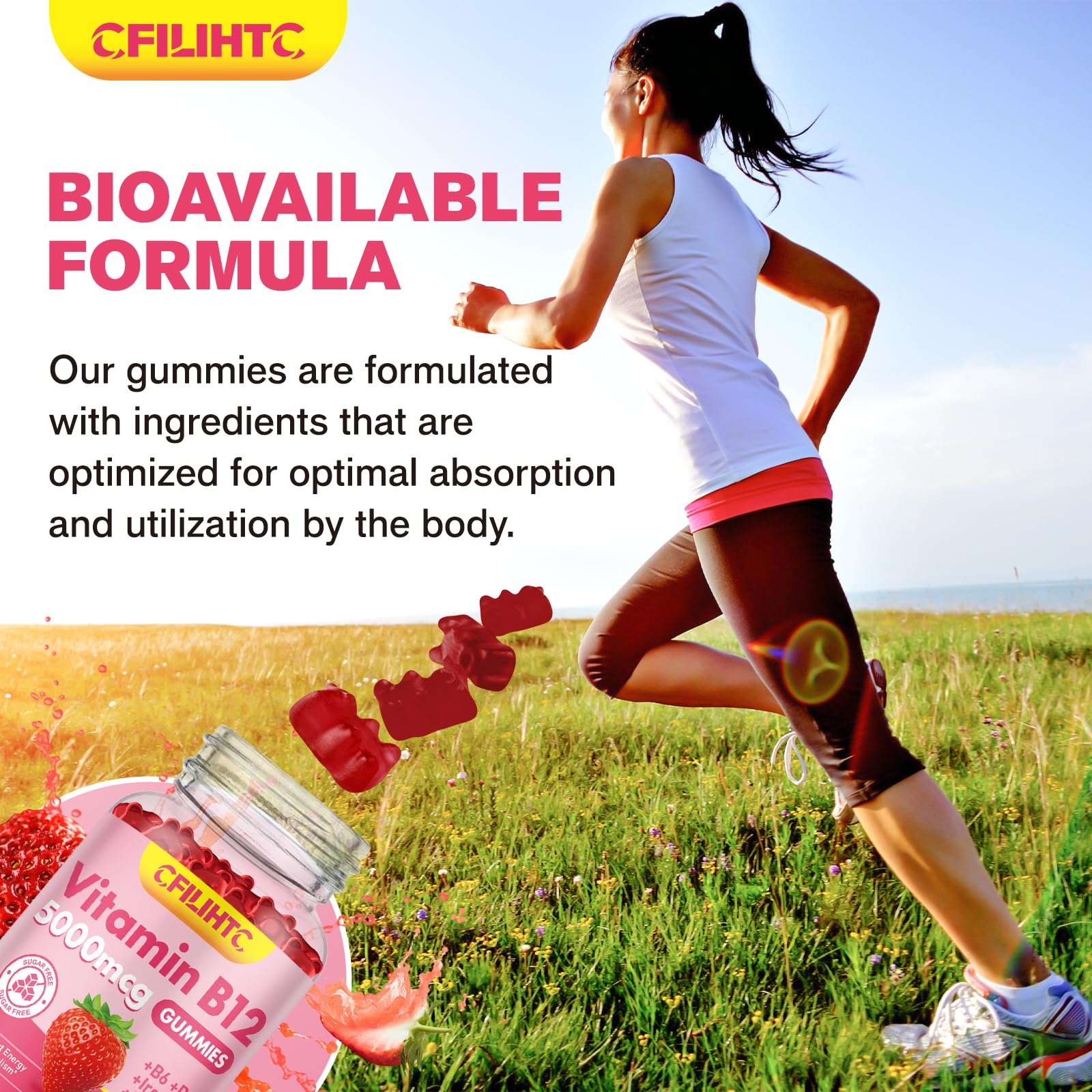 Vitamin B12 Gummies for Women & Men, 5000mcg Methyl B12 Gummies with Vitamin B6, D3, Iron, Folate for Adults, Supports Energy & Metabolism Boost, Mood, Immune & Nervous System, Sugar Free Strawberry — Amazon image 6