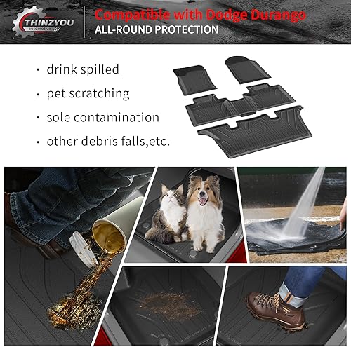 Miniatura 7 de Alfombrillas Compatibles con Dodge Durango 2016-2025 2026 de 6 Asientos, Alfombrilla de Carga, Protector para Asiento Trasero, Forro para Maletero,