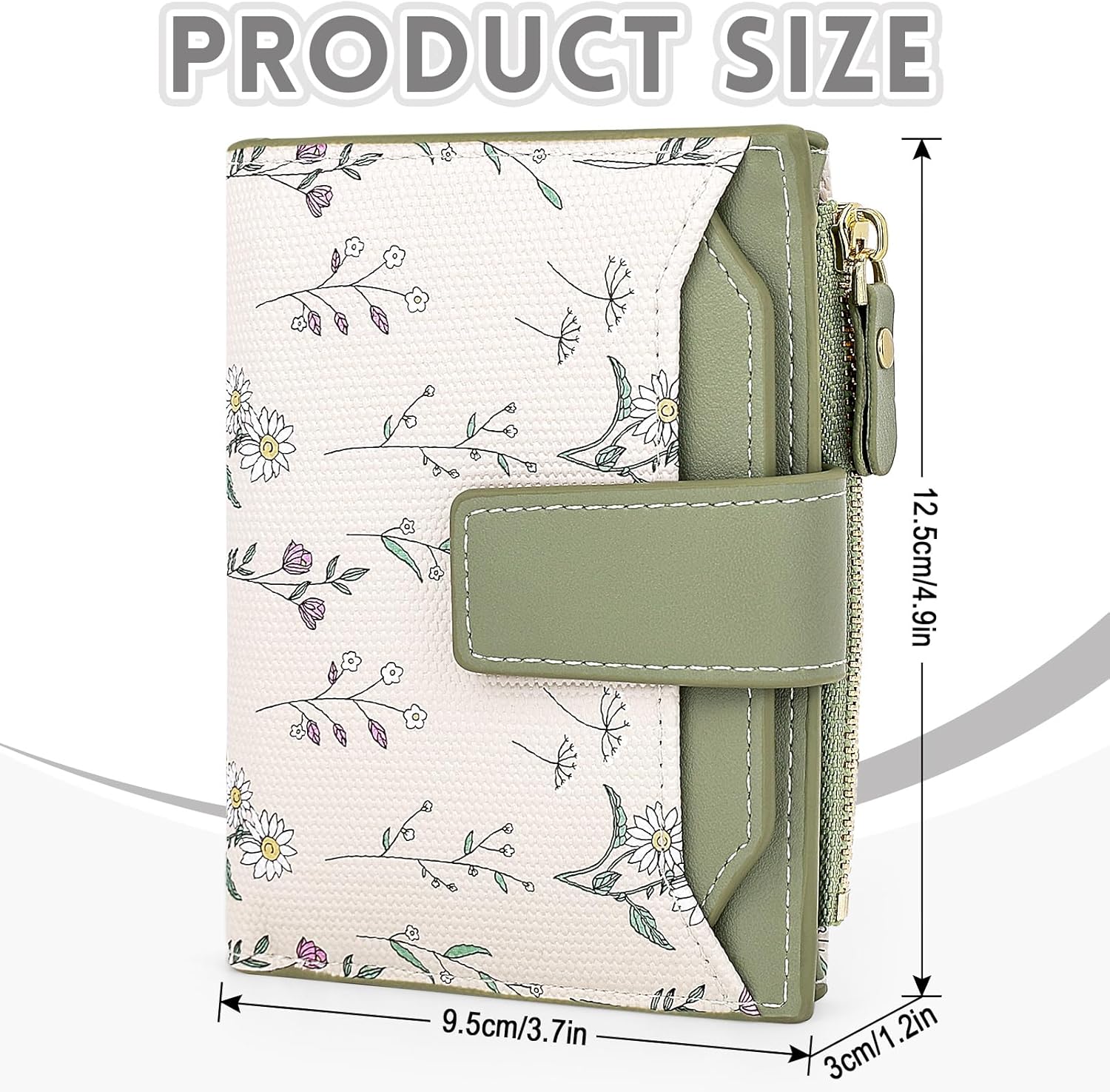 Women's Wallet Small Wallets for Women Cute Flower Ladies Women's Wallets Green Bifold Wallet Womens With Zipper Coin Pocket Purses Card Holder Women - Image 4