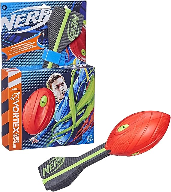 NERF Vortex Aero Howler Foam Ball Classic Long-Distance Football -- Flight-Optimizing Tail -- Hand Grip Indoor and Outdoor Fun