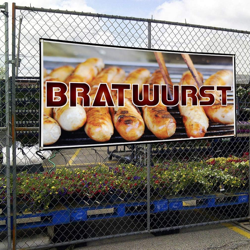 Vinyl Banner Multiple Sizes Bratwurst Restaurant Cafe Bar C Restaurant & Food Outdoor Weatherproof Industrial Yard Signs Brown 4 Grommets 16x40Inches
