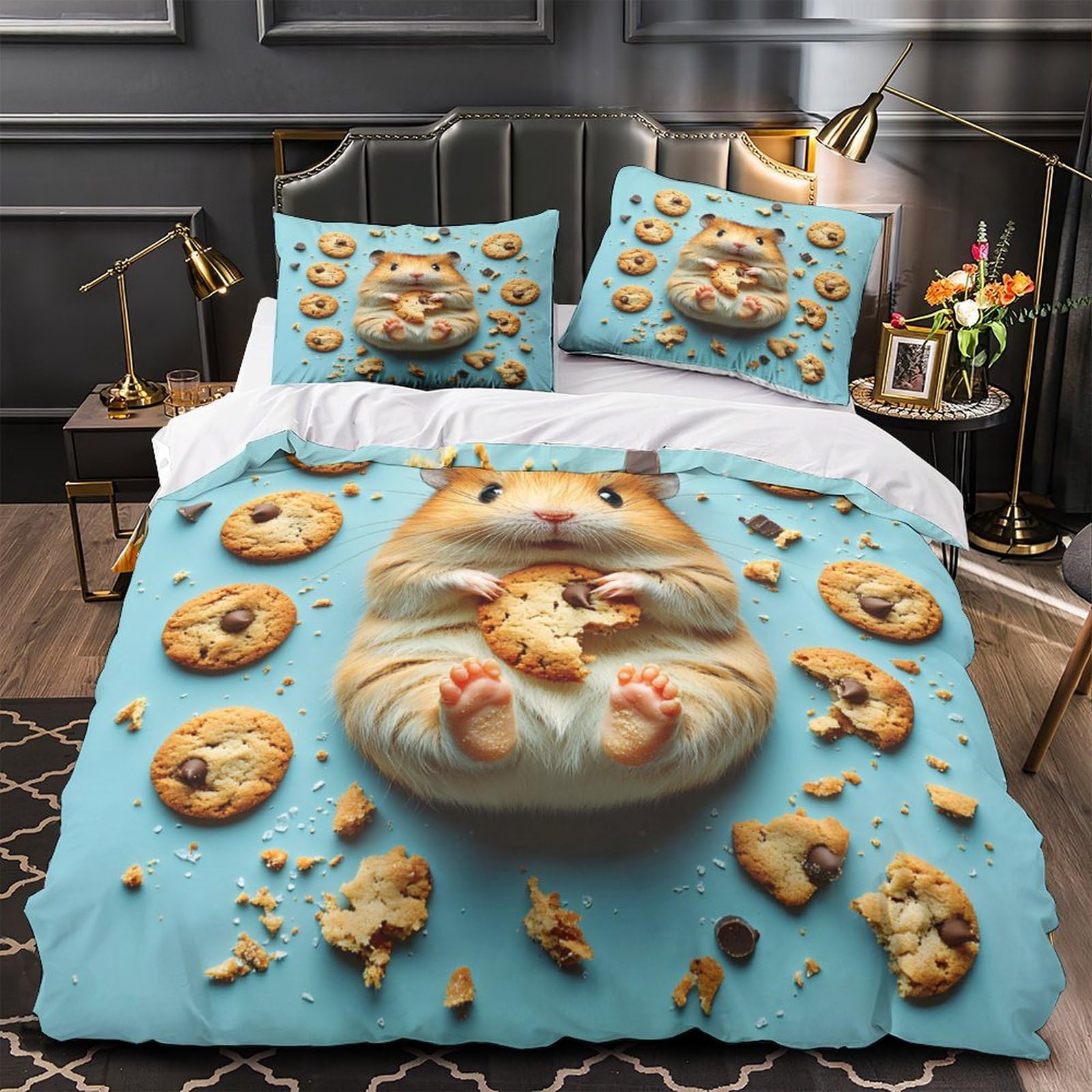 Housse de couette hamster 135x200 pour lit single ado avec taie